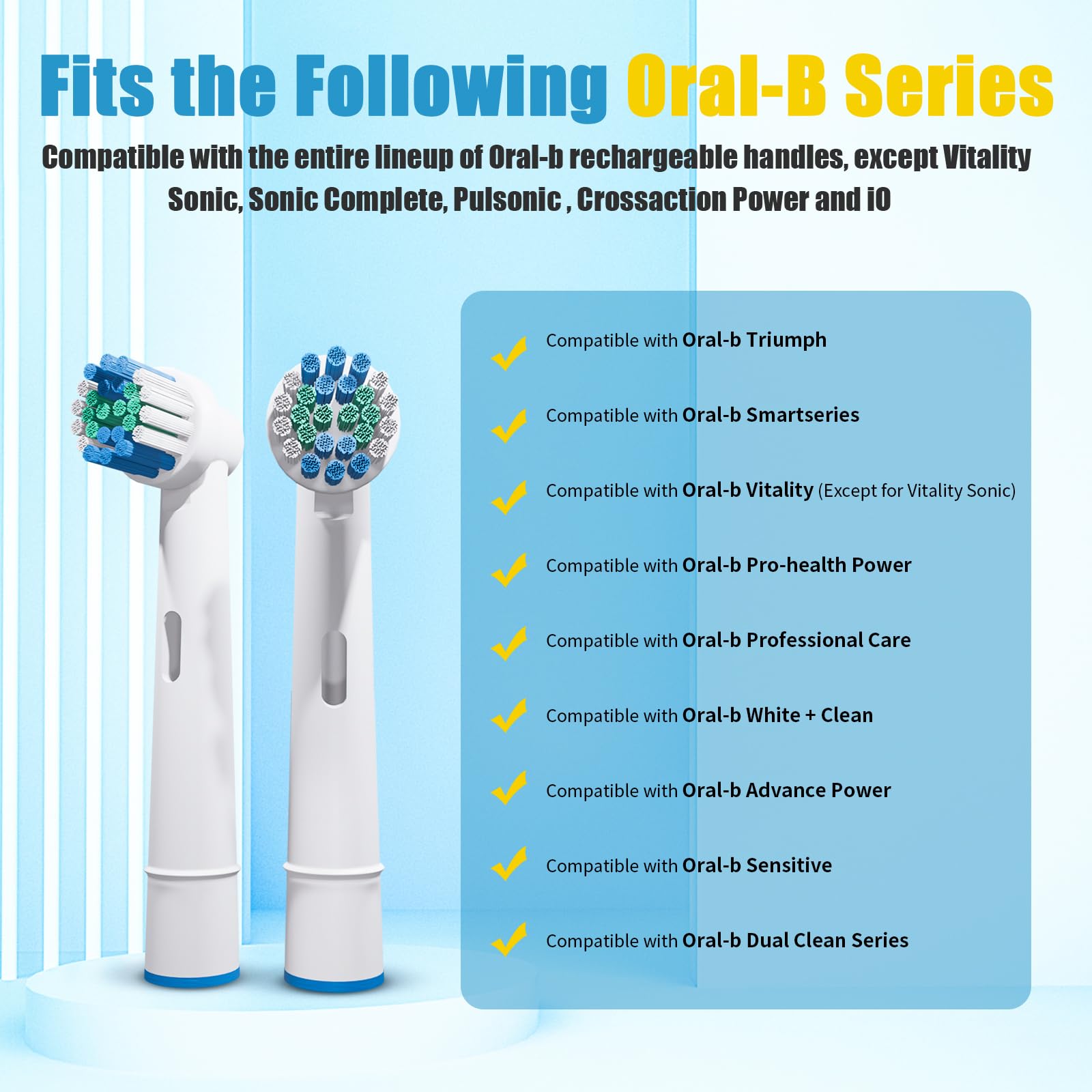 Set of 8 GENKENT electric toothbrush replacement heads compatible with Oral-B Braun toothbrushes, with soft bristles for thorough cleaning.