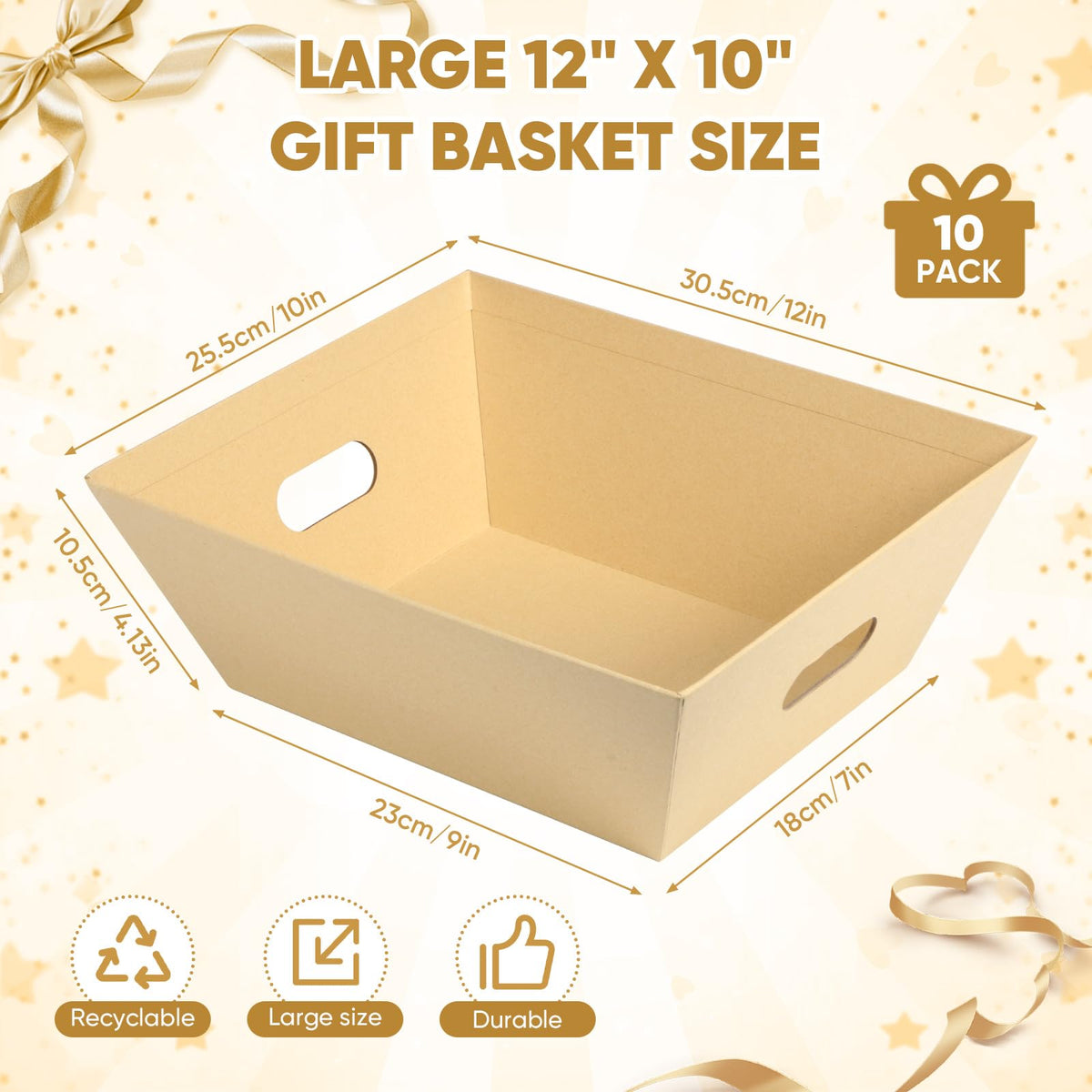 AFOROEOA 10 Pack Kraft Gift Baskets Empty 10x12 Large Basket - AFOROEOA Official Imagery - 3