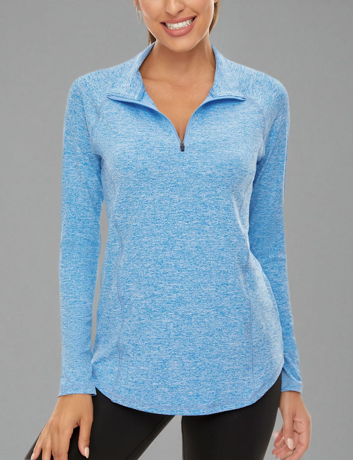 LURANEE Womens UPF 50+ Long Sleeve 1/4 Zip Pullover Athletic Hiking Running Workout Tops – back view and specifications