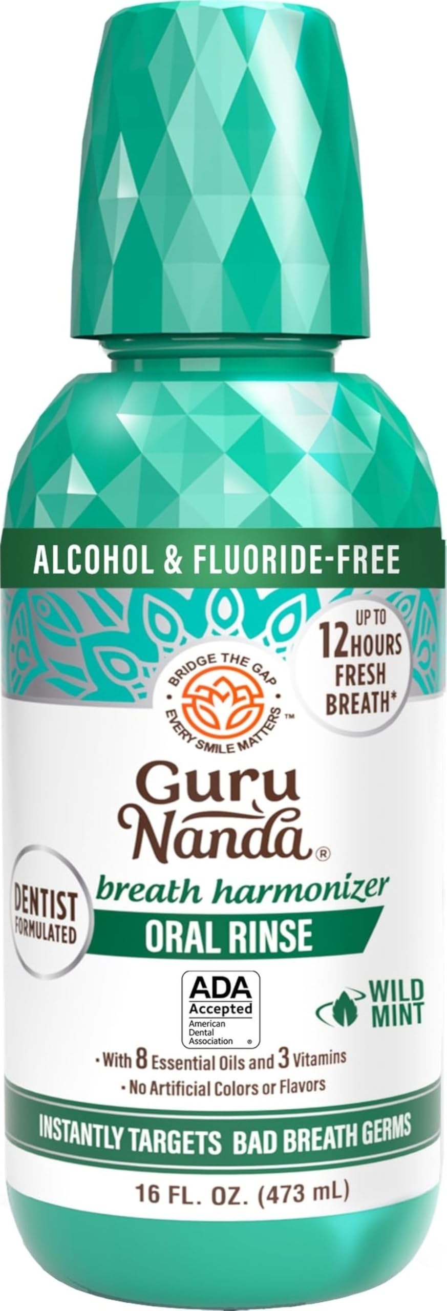 GuruNanda Oral Rinse Fresh Breath Mouthwash, ADA-Accepted - Product Imagery