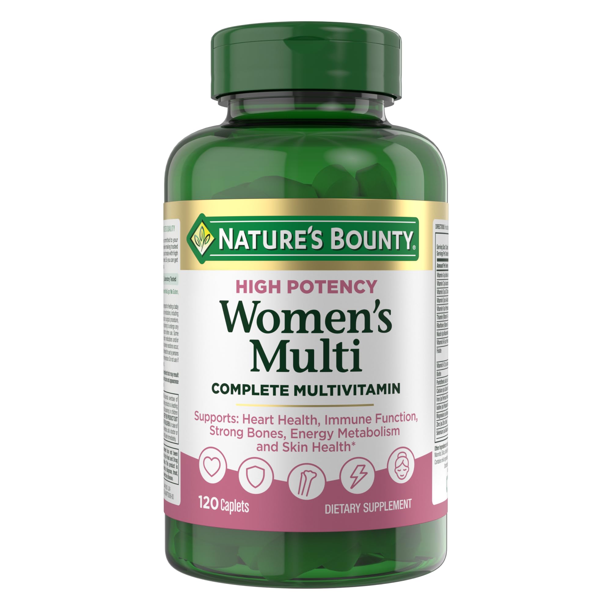 Nature's Bounty Women’s Complete Multivitamin caplets, high potency vitamin supplement for women, 120 count.