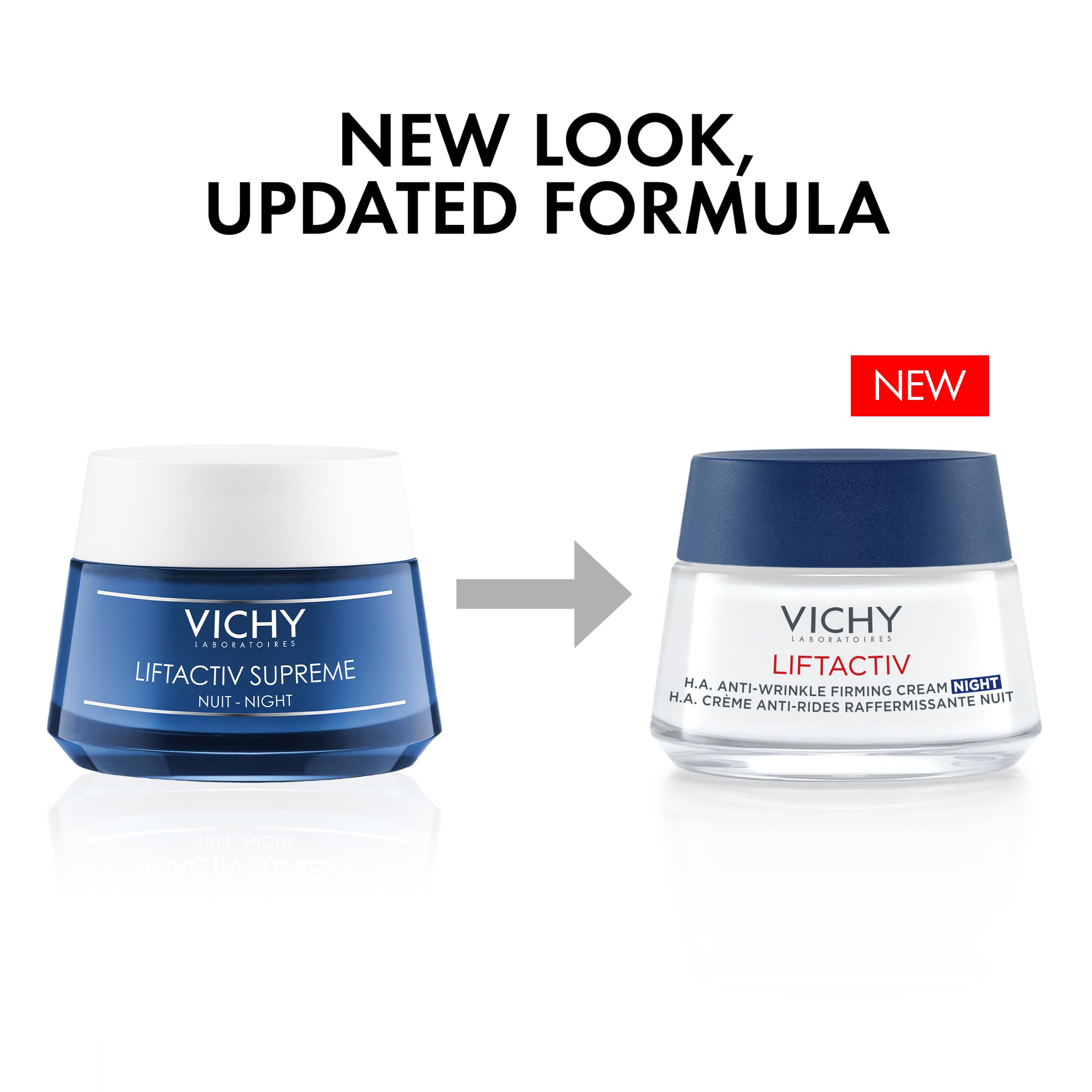 Vichy LiftActiv Supreme anti-aging night cream in 1.69oz jar, moisturizing and nourishing skincare for mature skin.