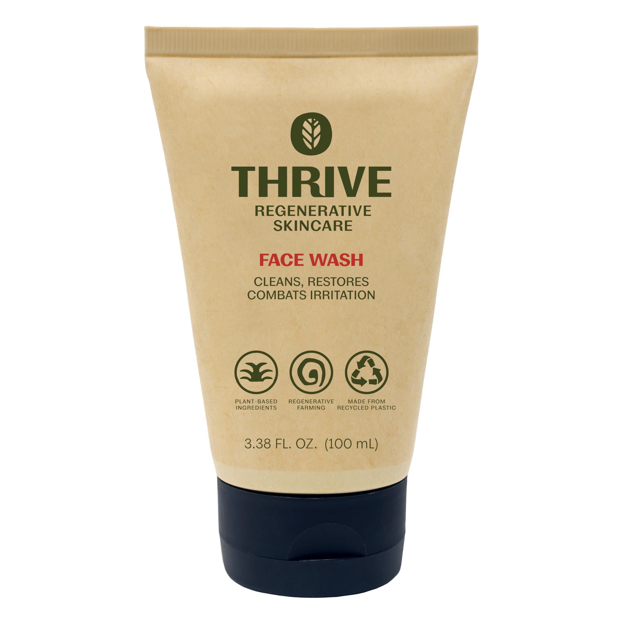 Thrive Natural Care hydrating facial cleanser in a pump bottle, gentle daily face wash, oil-free and vegan skincare product.
