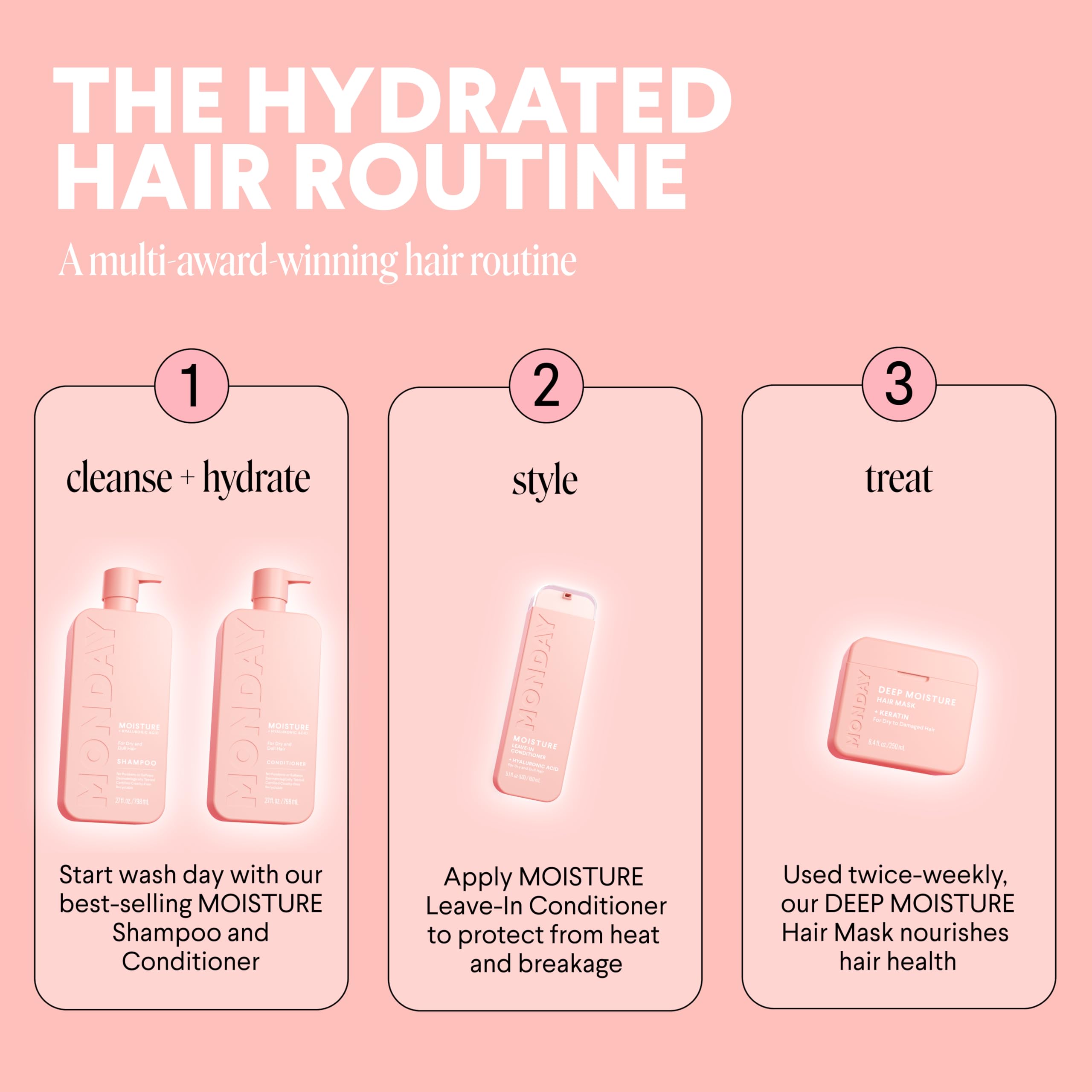 MONDAY HAIRCARE Moisture Shampoo and Conditioner set for dry, frizzy hair with coconut oil, rice protein, shea butter, and vitamin E