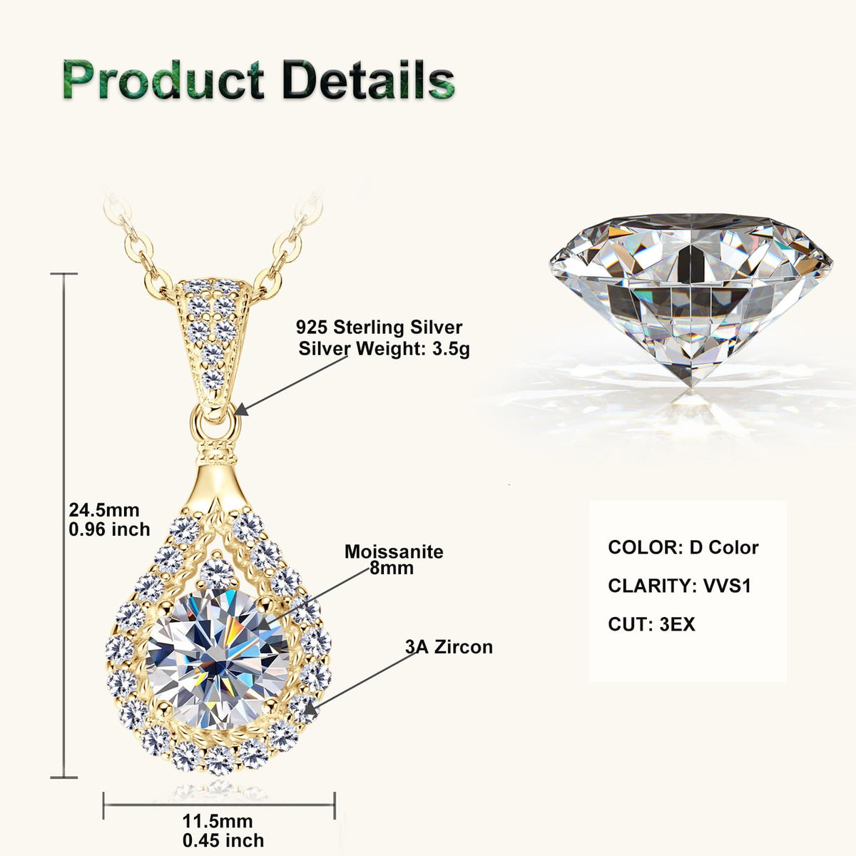1 3CT Moissanite Engagement Pendant Necklace for Women - PROSTORY Official Imagery - 4