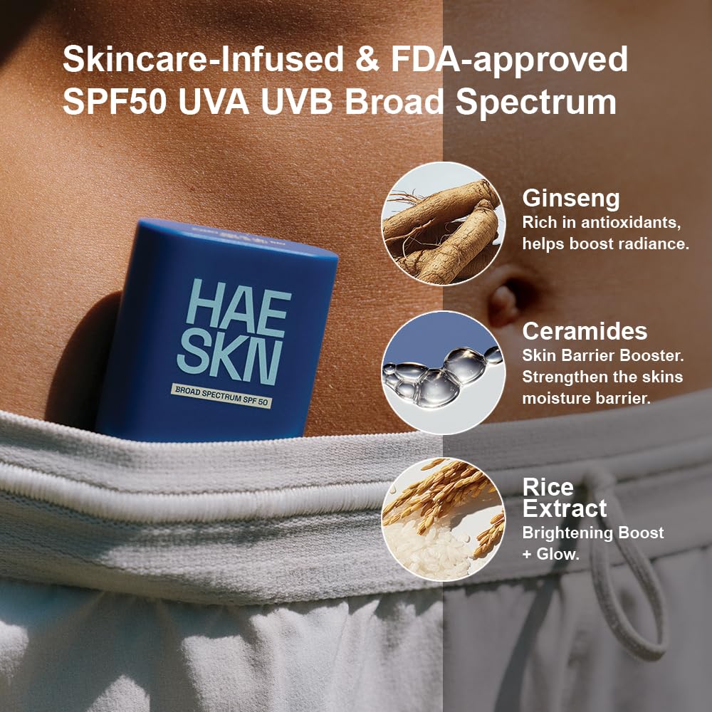 HAESKN Korean Sunscreen Stick SPF 50 PA++++ Face Sunblock, No White Cast – close-up detail in Clear