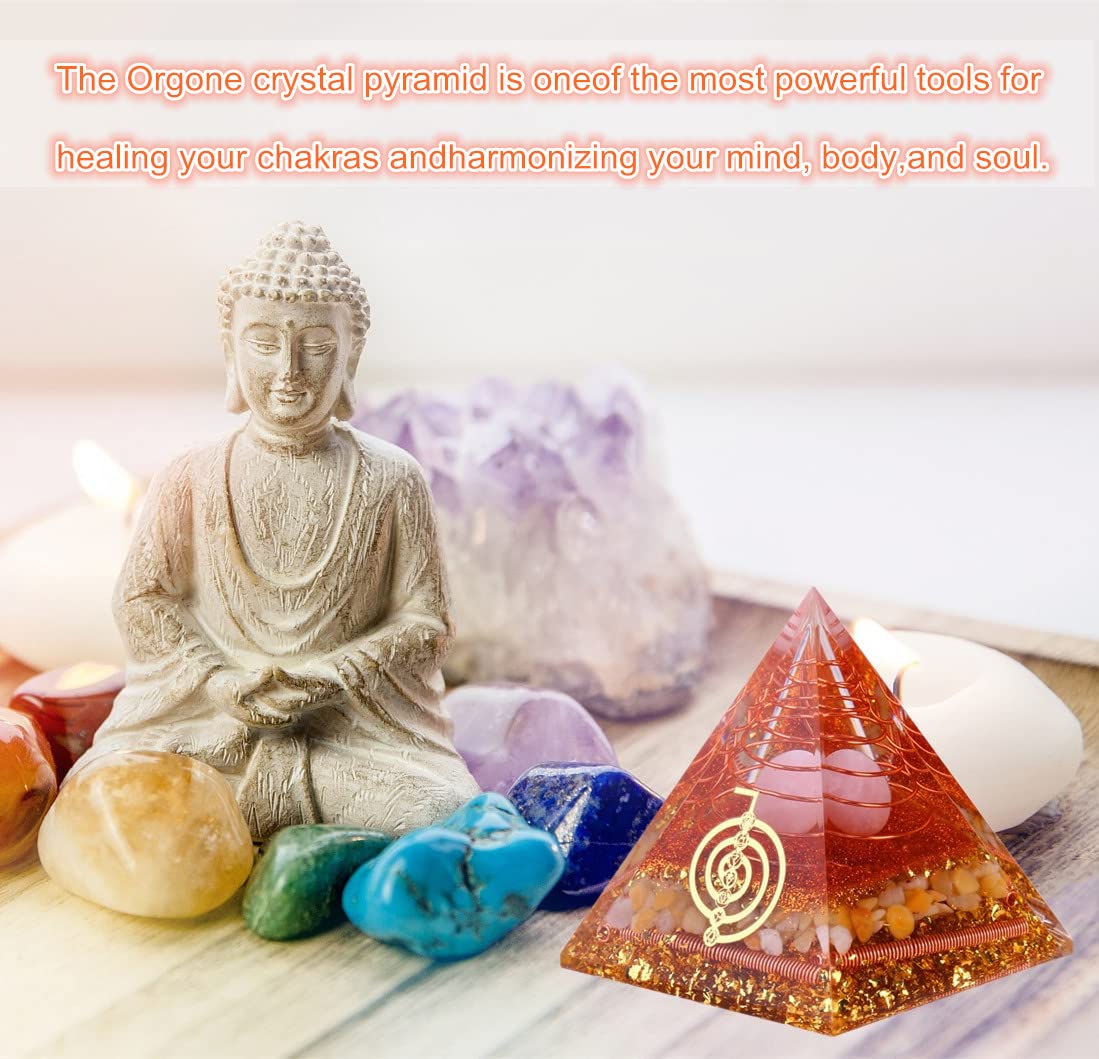 NewMainOne Orgone Pyramid for Positive Energy, Chakra, Wealth, Success - Chakra Orgonite Pyramid with Gemstones, Lucky C
