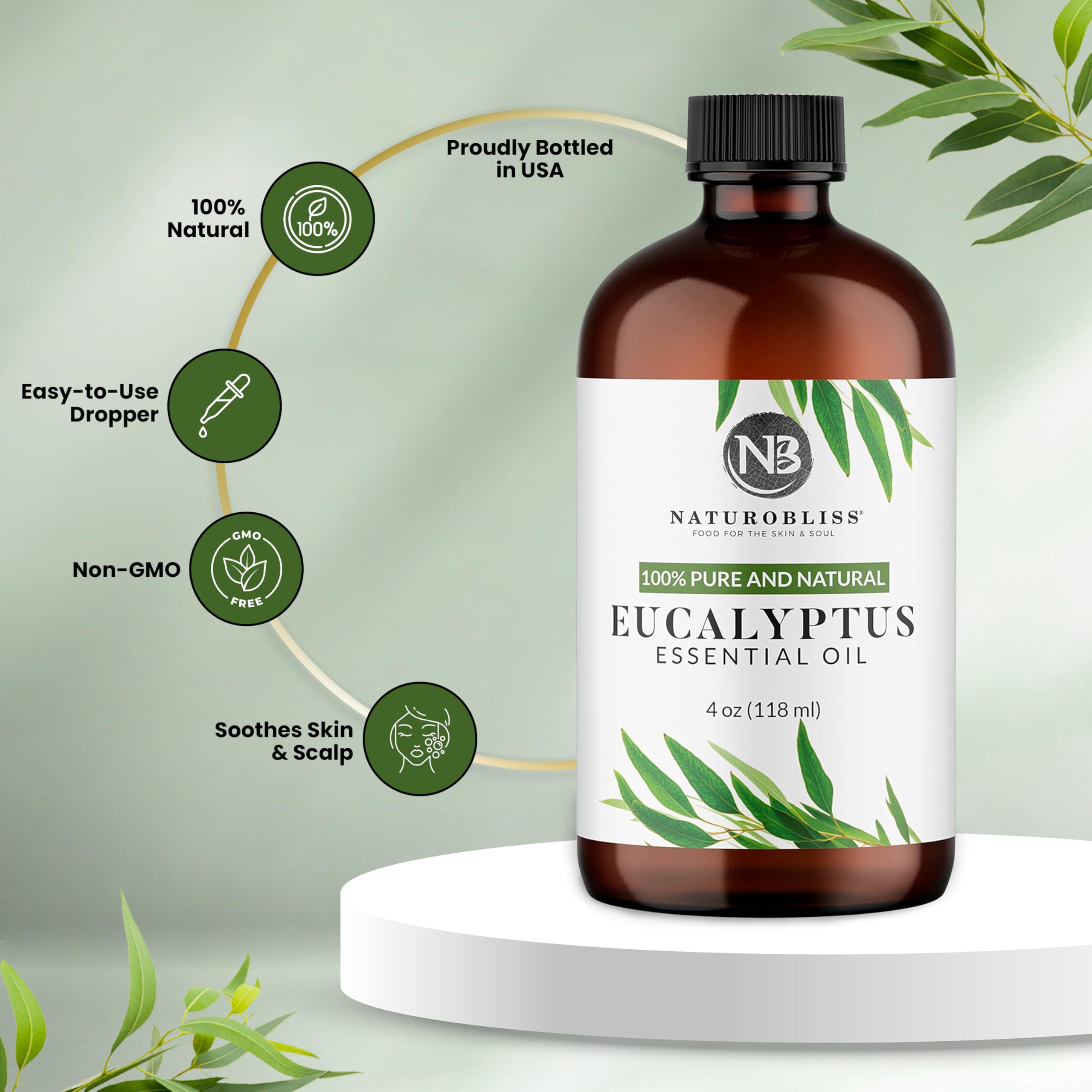 NaturoBliss Pure Eucalyptus Essential Oil 4oz | Dropper