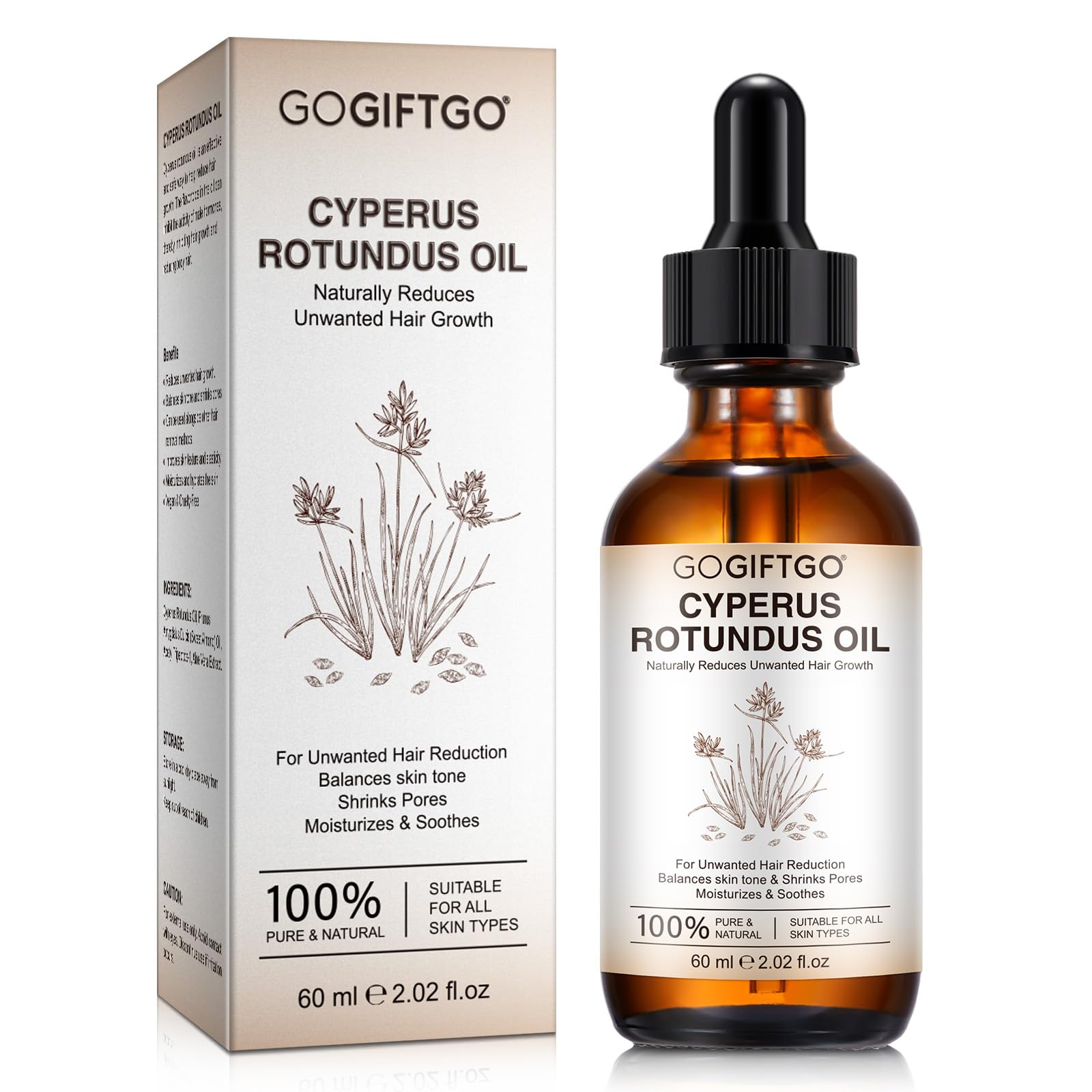 GOGIFTGO Cyperus Rotundus Oil,Cyprus Rotundus Oil for Hair Removal,Cyperus Oi-l Natural, Soothing and Gentle,Reducing Body Hair Growth,Smooth Skin & Hair Removal,60ml (1pcs)