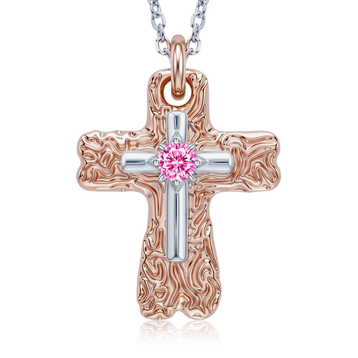 RIVIKO Cross Necklace for Women,Birthstone Pendant – 10-October Birthstone, Brass, 18"+2"
