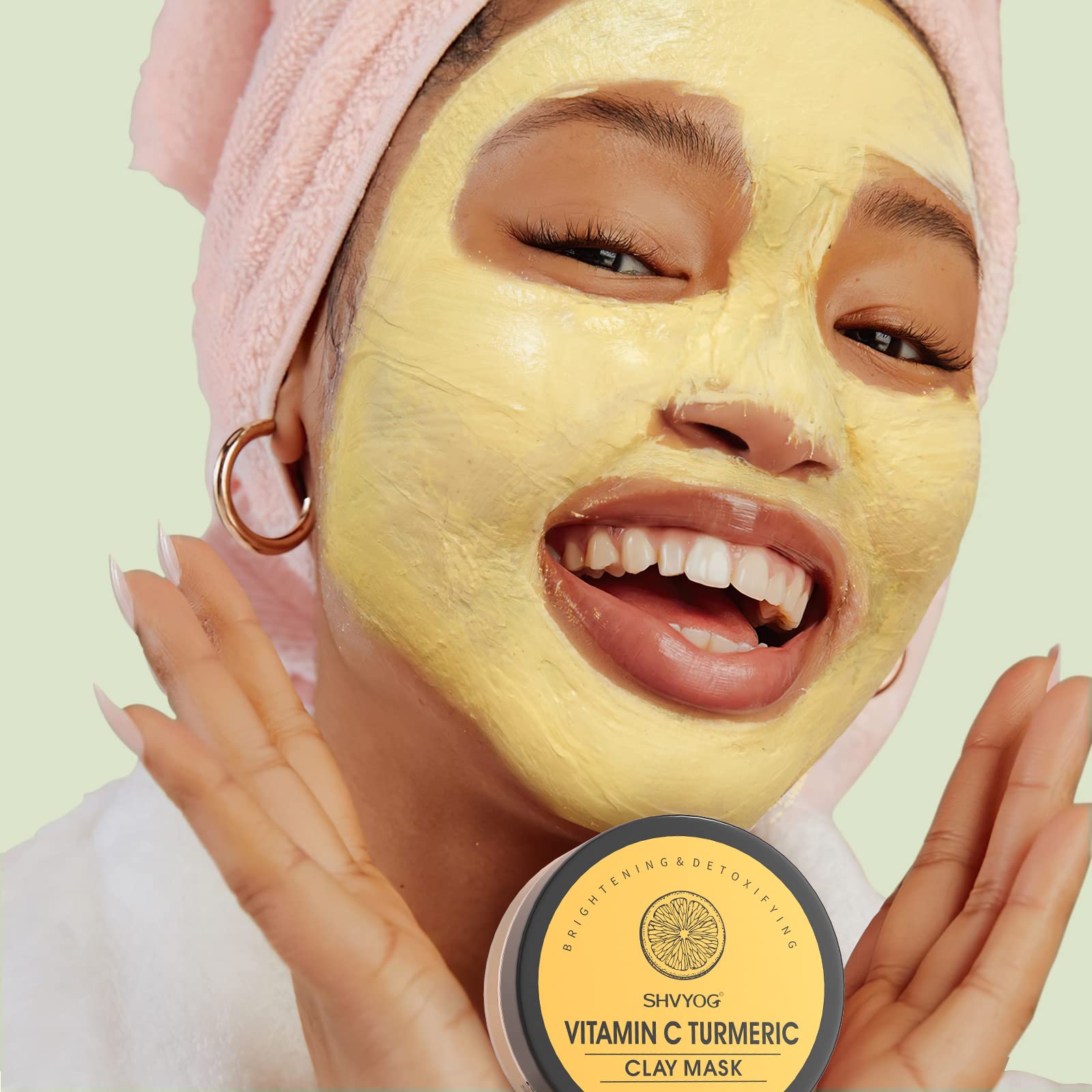 SHVYOG 4-piece face mask set with turmeric, vitamin C, green tea, rose, and Dead Sea mud masks for deep cleansing and pore refining.