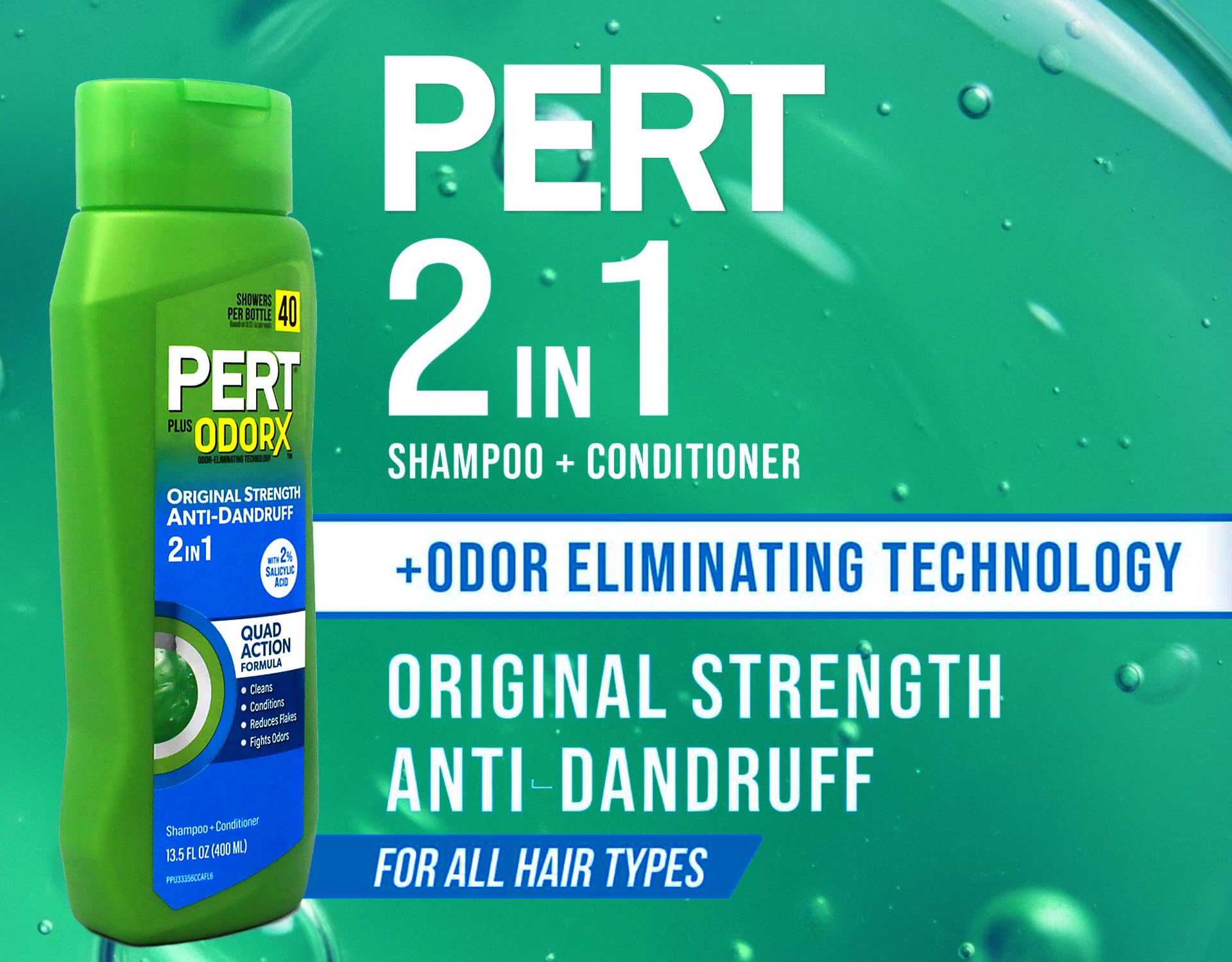 PERT 2 IN 1 Shampoo and Conditioner, Anti-Dandruff, 13.5 Fl. Oz (Pack of 6)