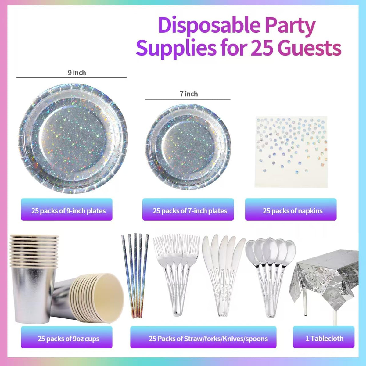 Zyzyphor 201-piece disposable party tableware set with paper plates, cups, napkins, straws, tablecloths, plastic knives,