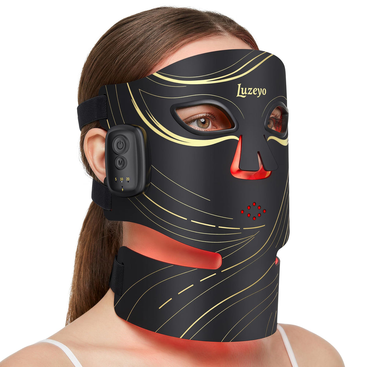 Luzeyo Wireless Red Light Therapy Mask for Face, Anti-Wrinkle & Acne Treatment for Full Face, Chin & Neck, 850nm Infrare