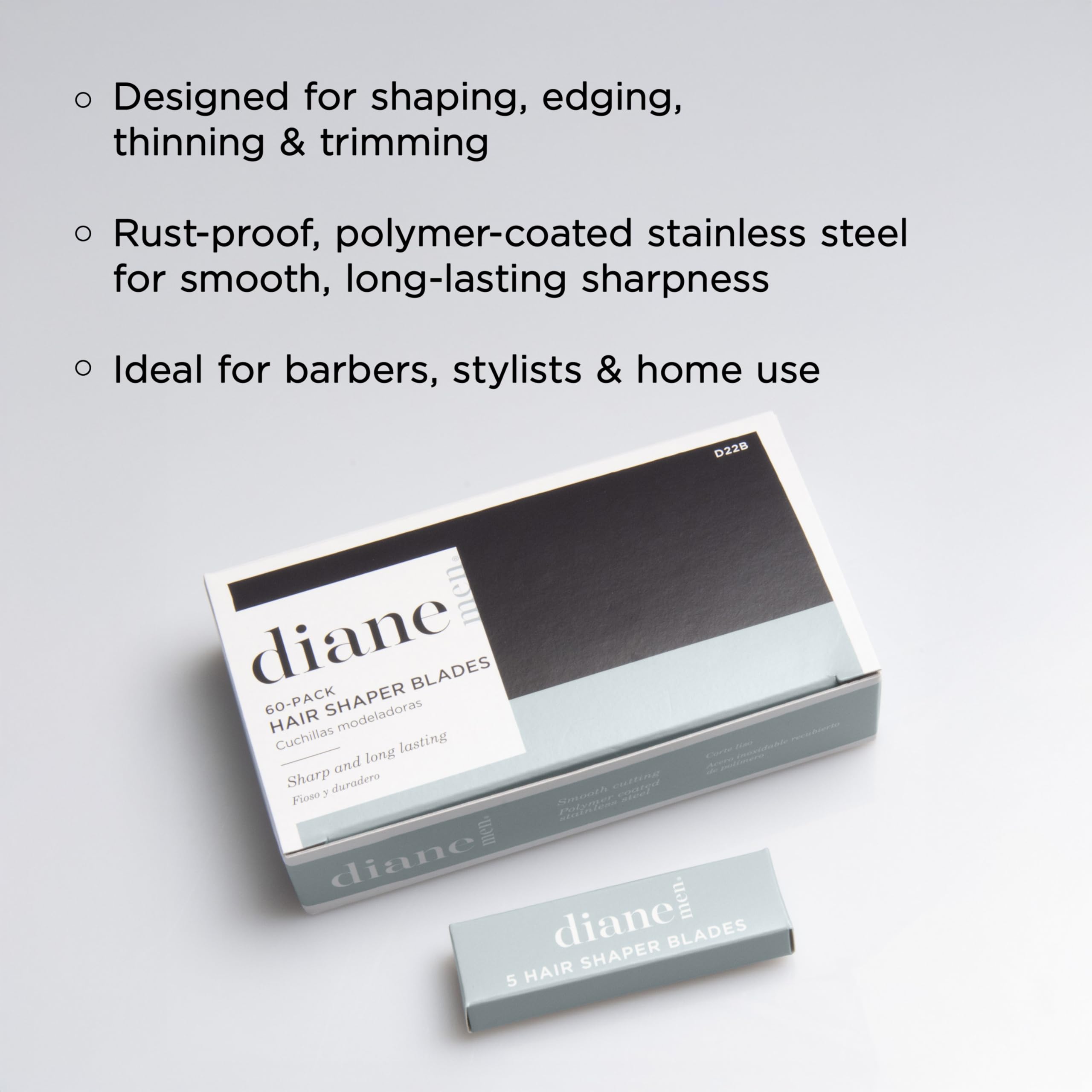 Diane Hair Shaper Razor Blades, Polymer Coated Stainless Steel Material, Precise Shaping, Trimming, and Cutting, Razor Refills for Barber, Straight Edge Razor Blade, 60-Pack