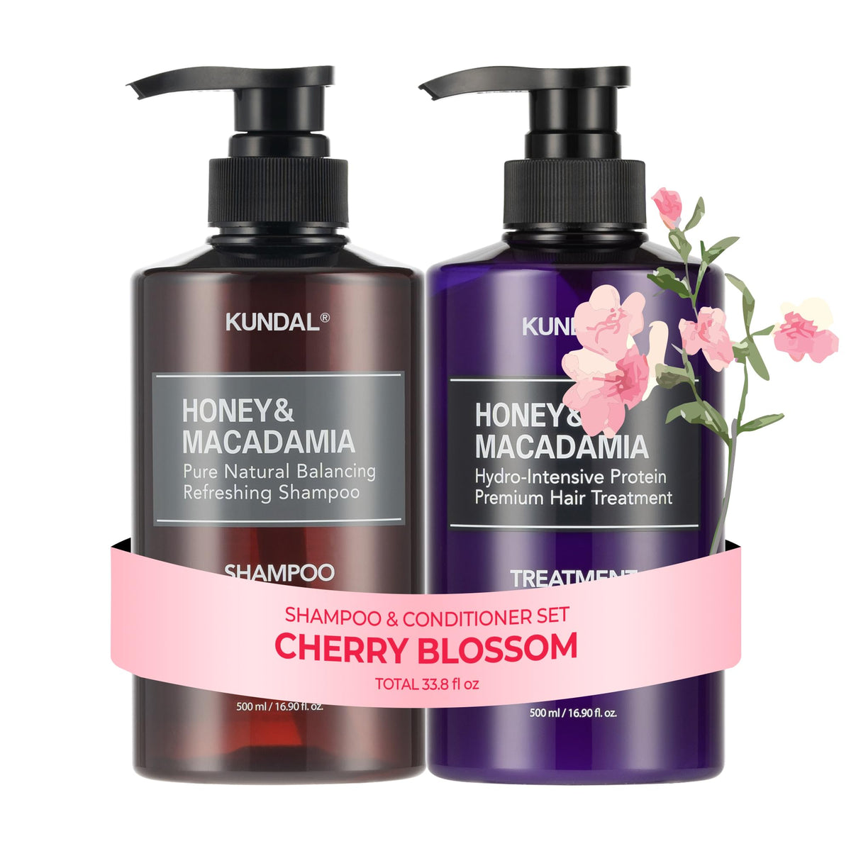 KUNDAL Honey & Macadamia Shampoo & Conditioner Set, [Cherry Blossom] – product photo (Shampoo &amp; Conditioner Sets)