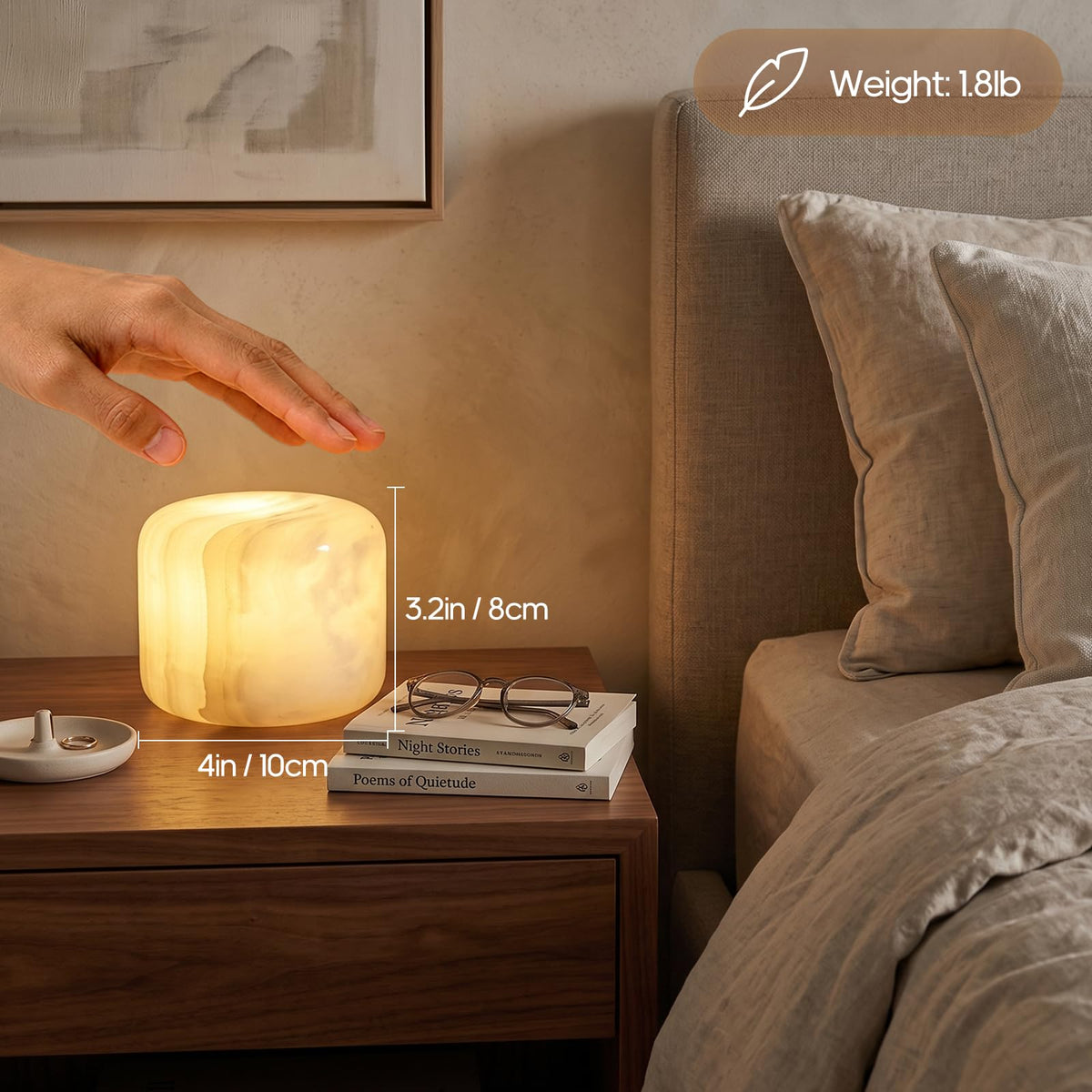 Natural Stone Marble Night Light Rechargeable Touch Control - CDIWIDH Official Imagery - 3