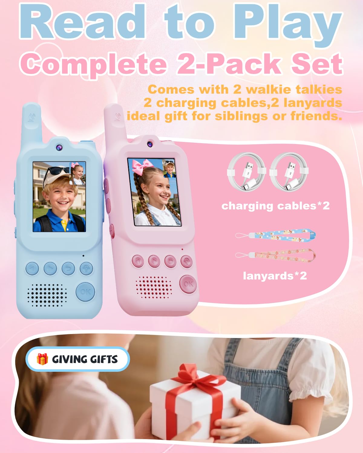 Anfrandce Video Walkie Talkies for Kids 2 Pack Rechargeable Video Intercom with Voice Changer, 1300FT Long Range Radios,