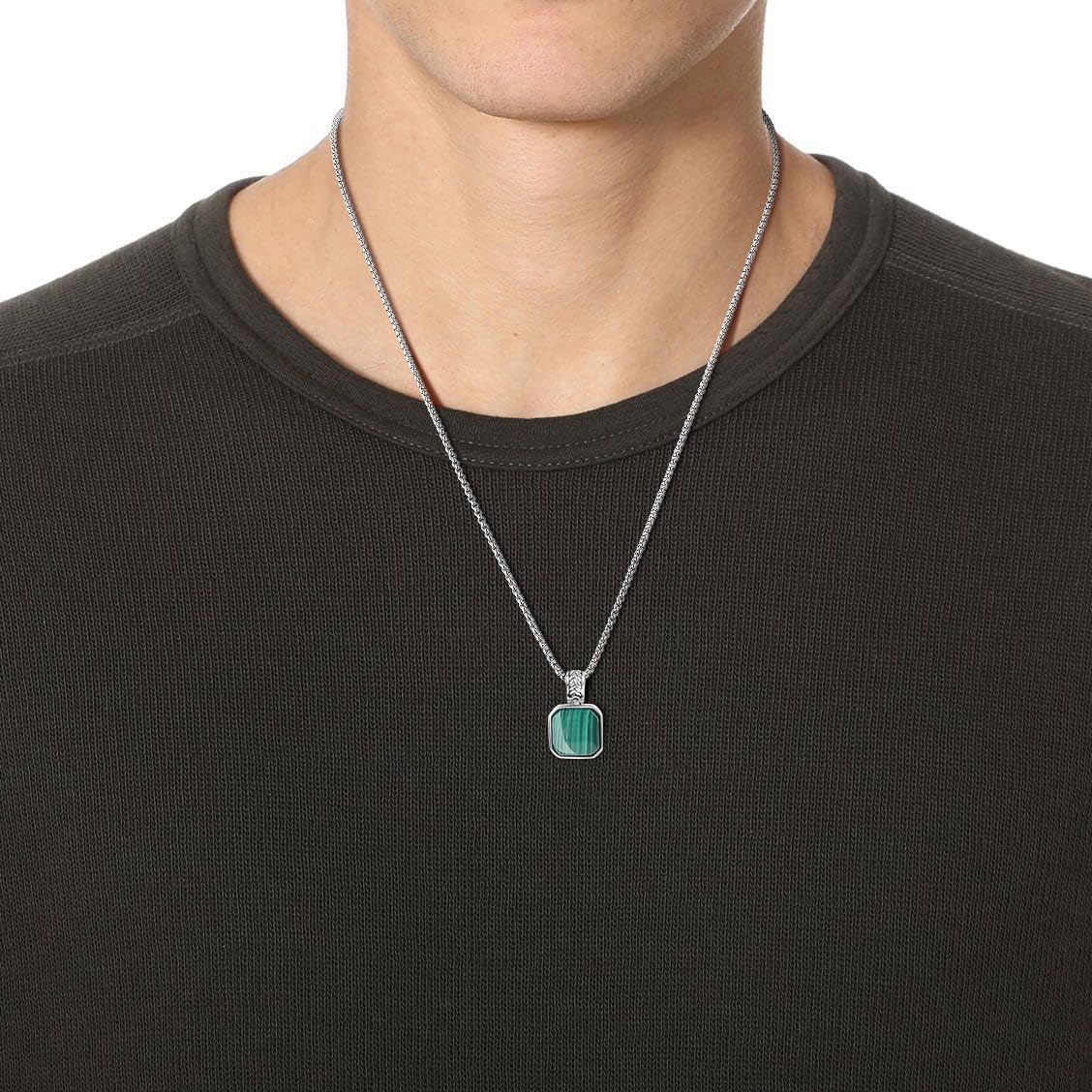 COAI Stainless Steel Pendant Necklace, Gemstone Necklace for Men – Malachite