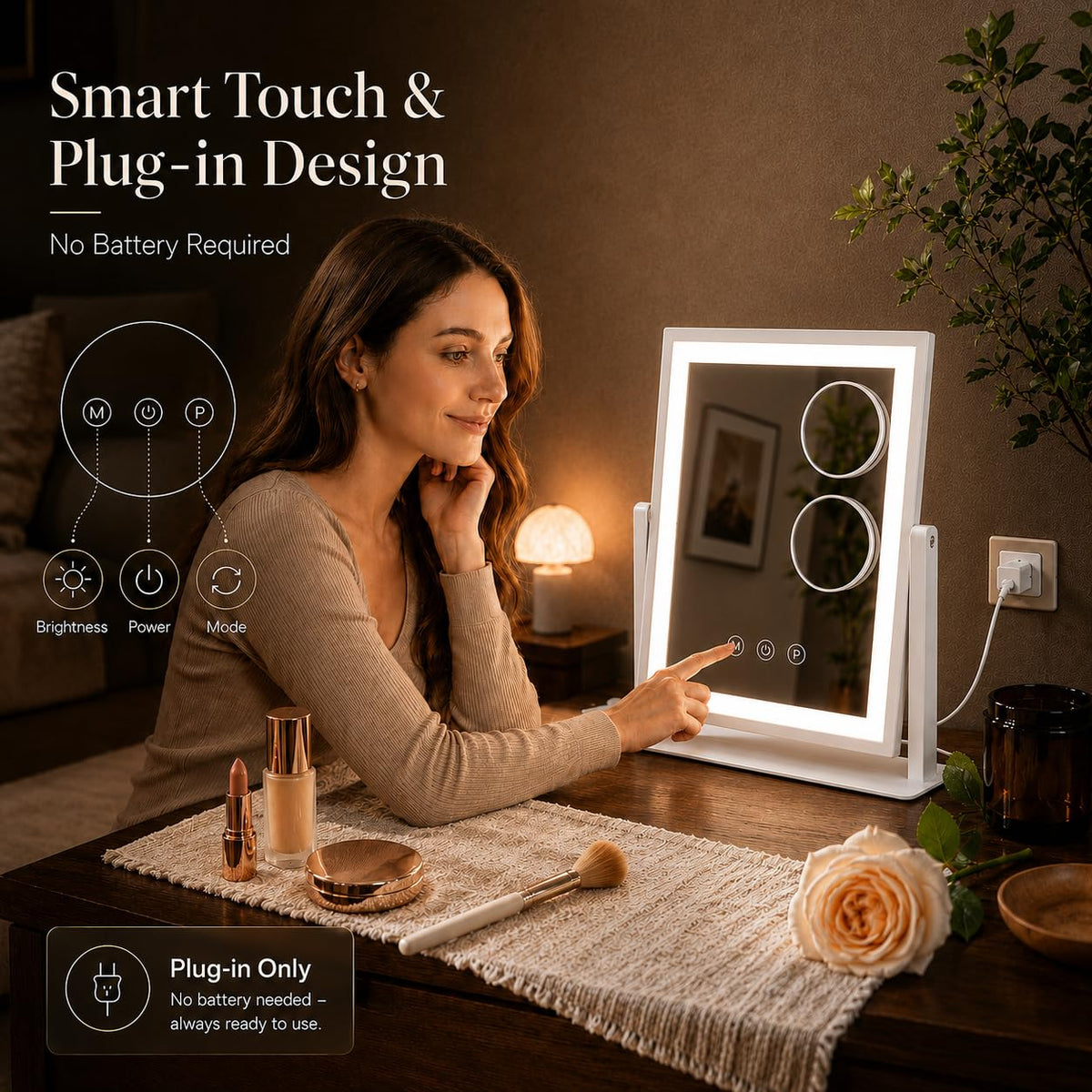 DECADENCE 14.1 x 12.1 in Lighted Makeup Mirror, 10X/5X Magnifiers – alternate angle
