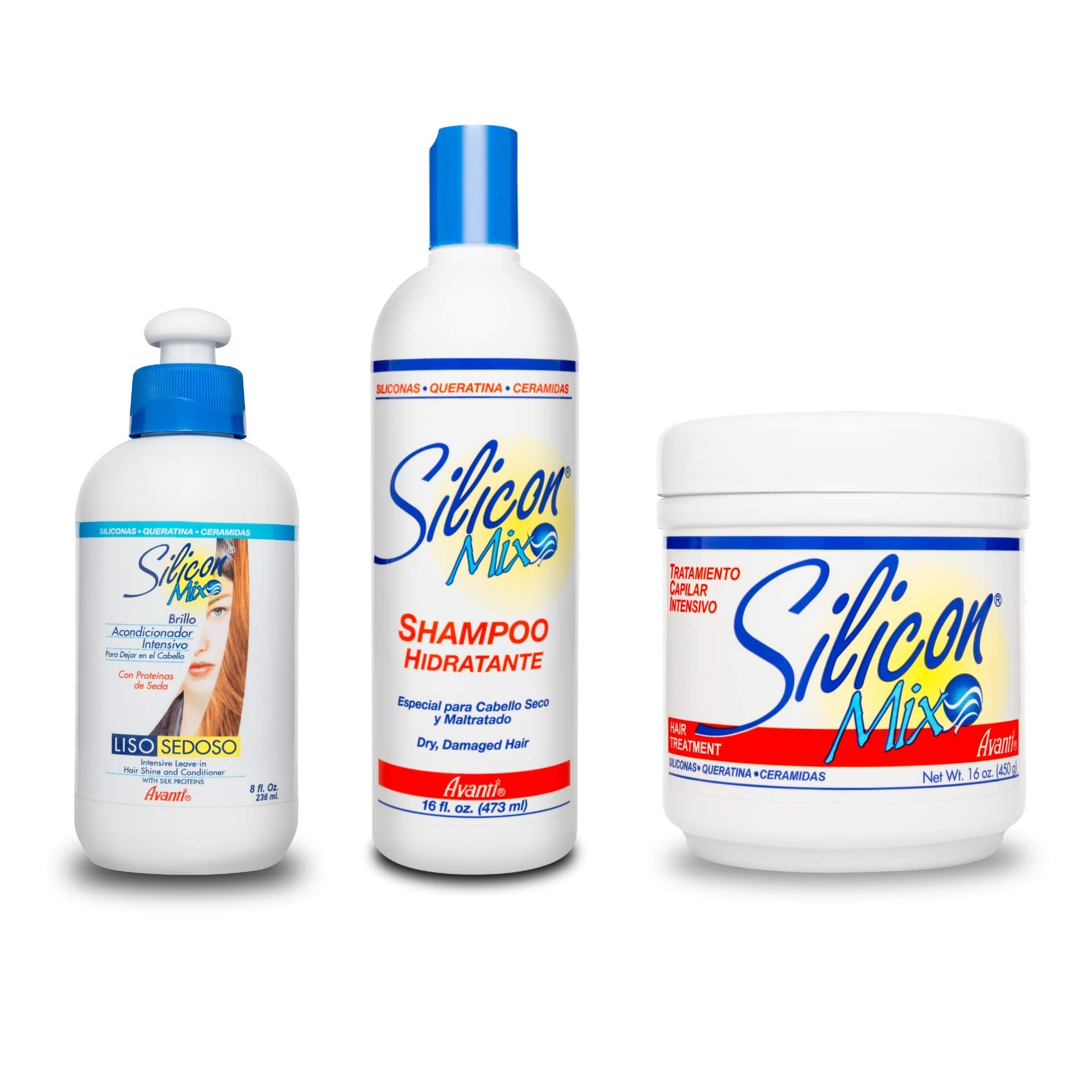 Silicon Mix Keratin Hair Treatment and Shampoo set, featuring a bottle of hair conditioner and treatment for smooth, healthy hair.