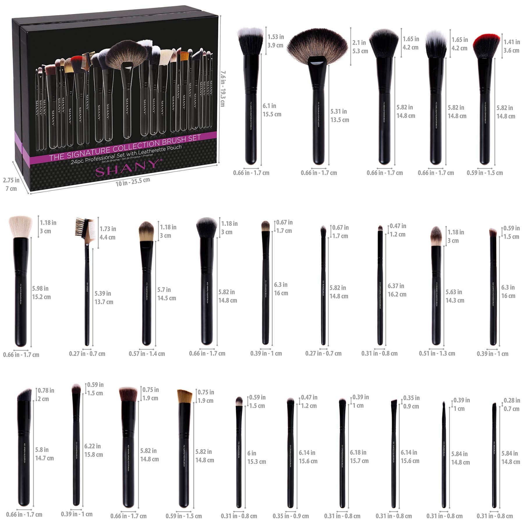 SHANY 24-piece Pro Signature makeup brush set with various brushes for foundation, eyeshadow, and blending in a sleek design.
