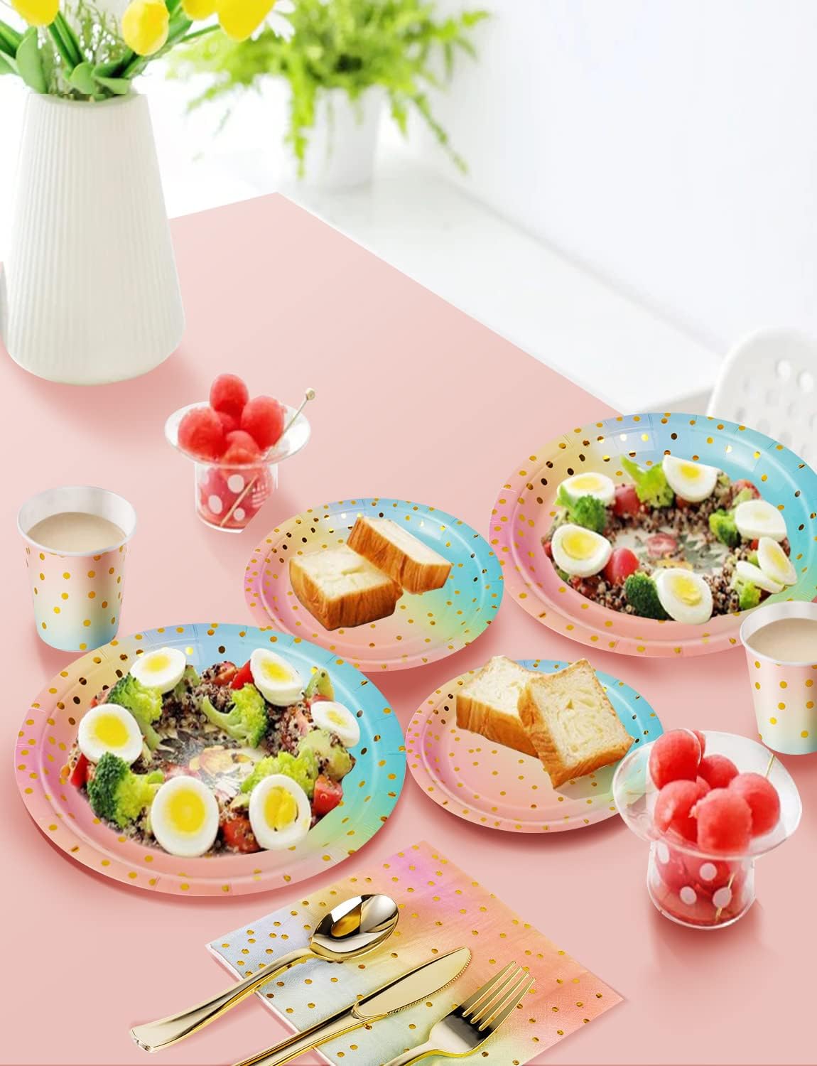 Nkaiso 141Pcs Rainbow Paper Plates and Napkins Party Supplies for20 – packaging and label