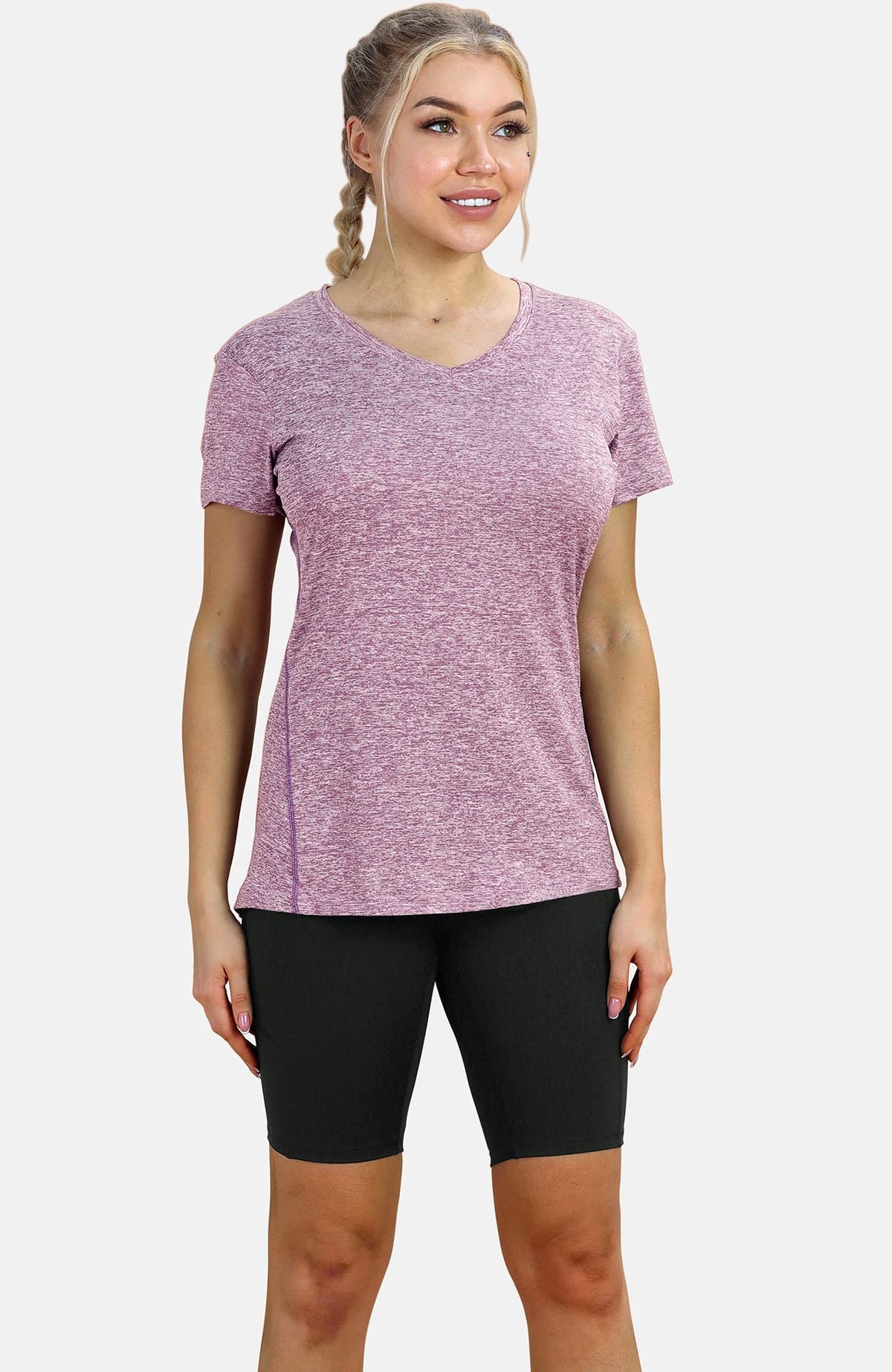 icyzone Workout Shirts Yoga Tops Activewear V-Neck T-Shirts for Women Running Fitness Sports Short Sleeve Tees – Charcoa