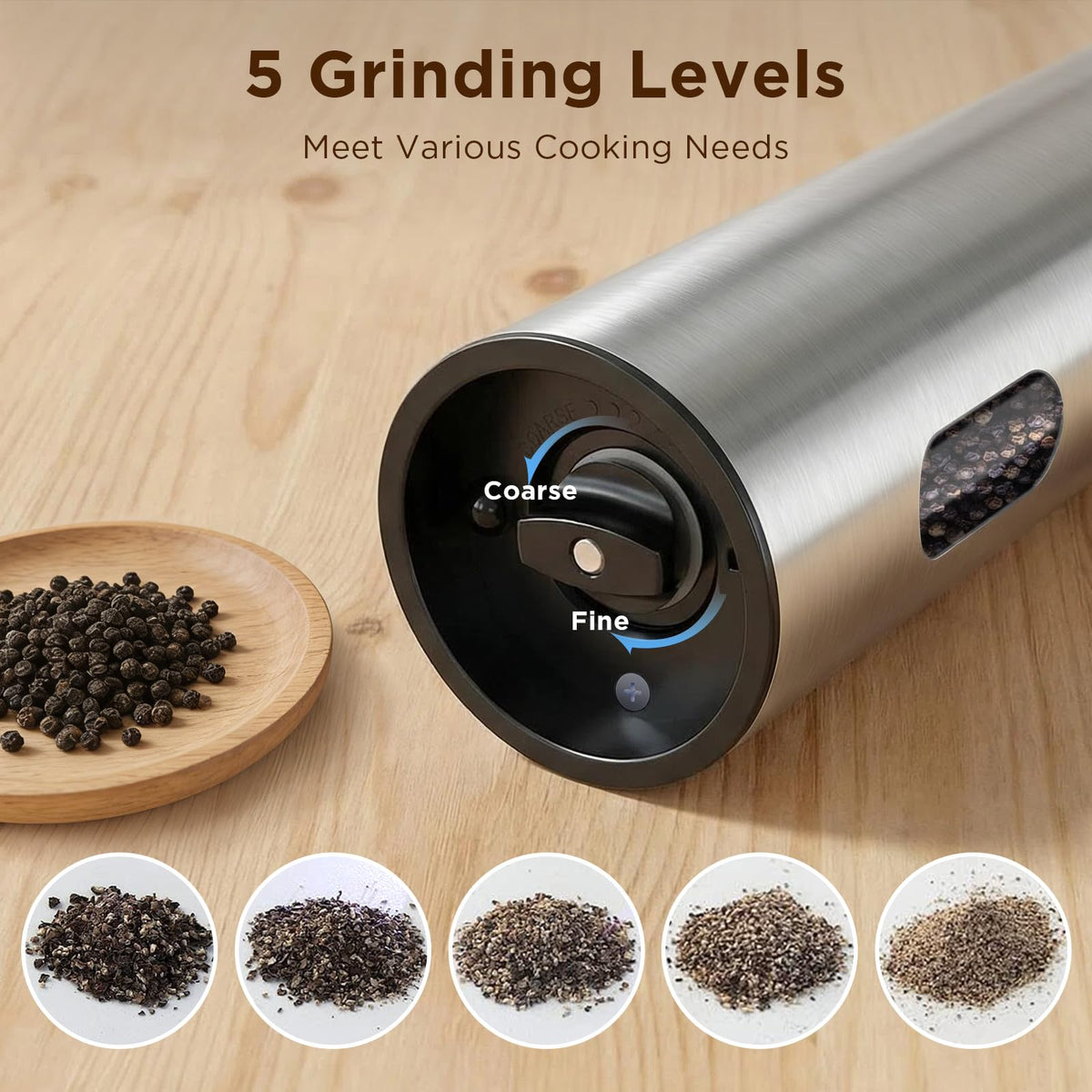 Electric Salt and Pepper Grinder Set Charging Base Stainless - Newise Official Imagery - 5