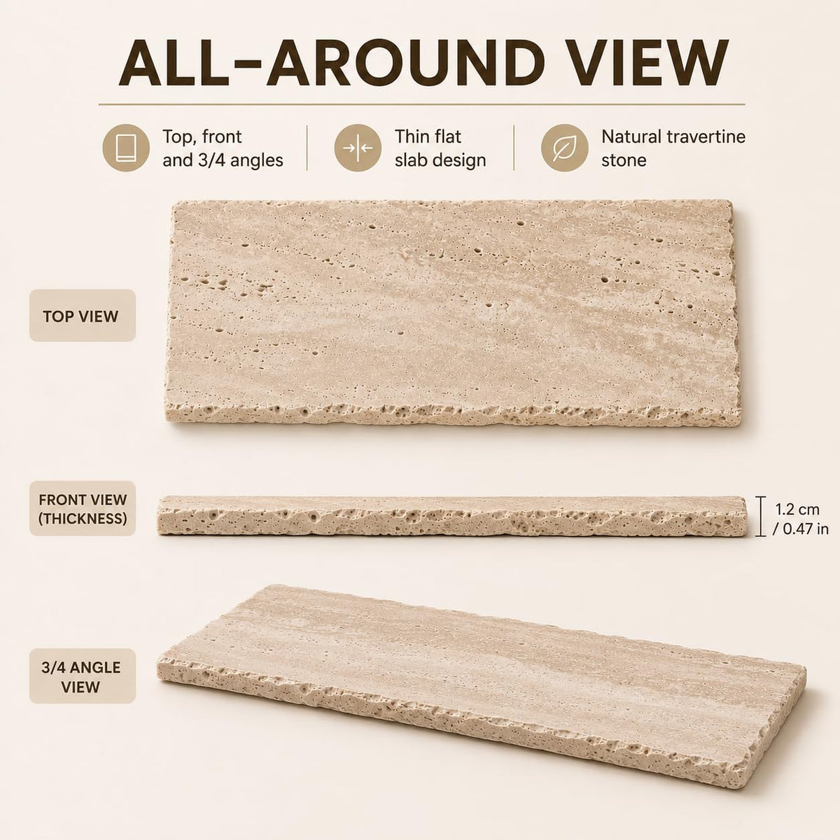 SIRIZEN-DIVING Natural Edge Travertine Jewelry Tray, Single 30 x 15 cm Slab – alternate angle