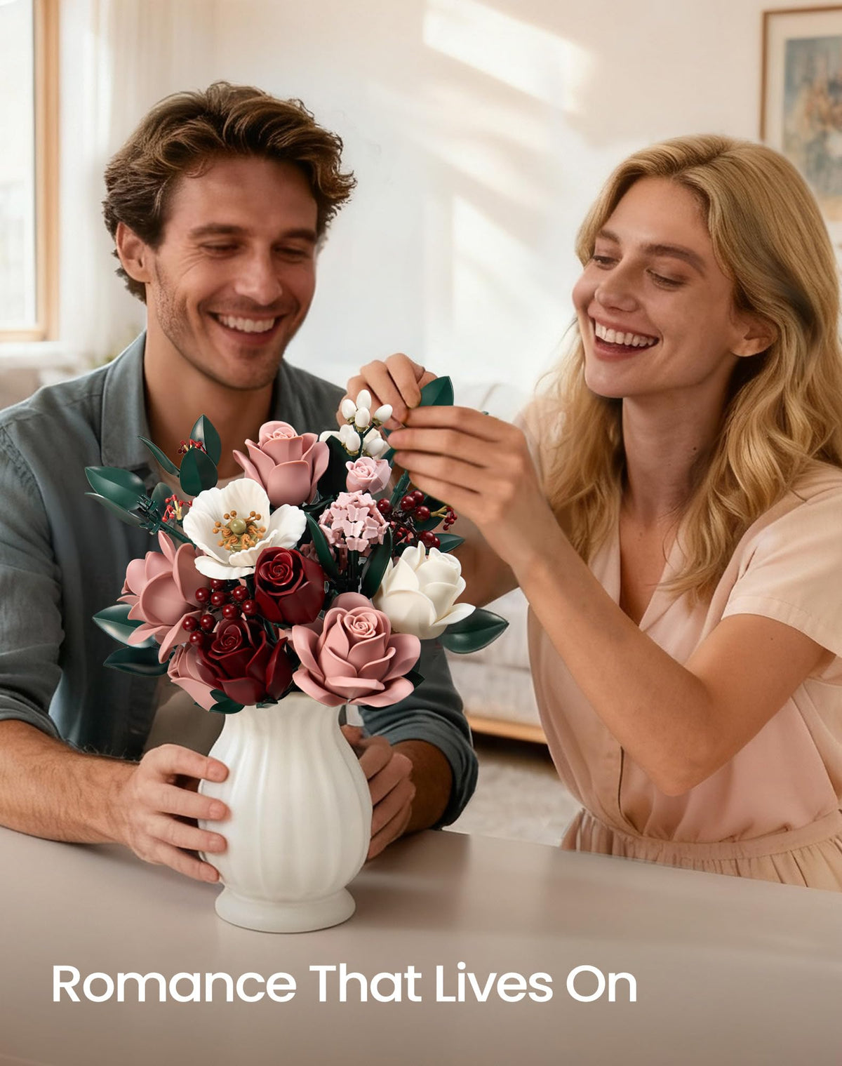 Pink Roses Flower Bouquet Building Set for Adult Gift Idea - iATOM Official Imagery - 6