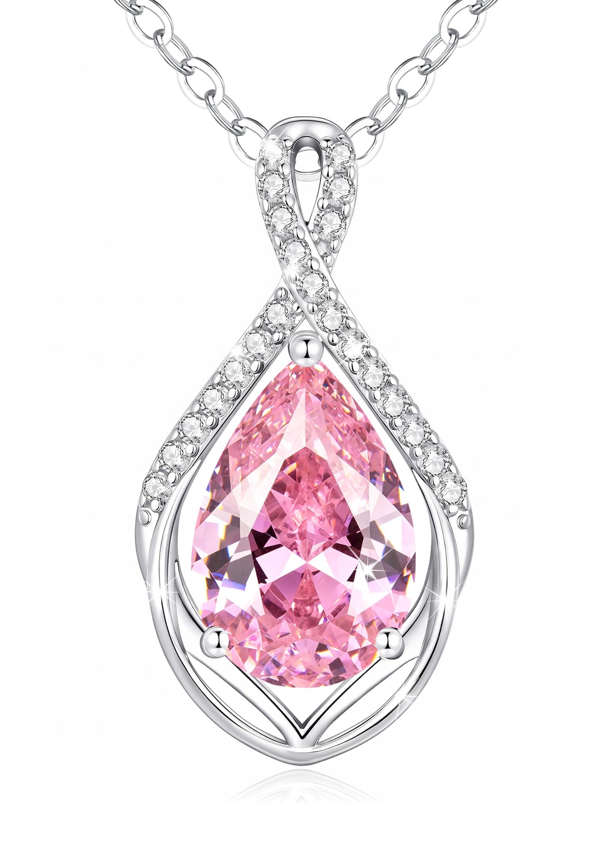CDE Infinity Teardrop Birthstone Necklace Adjustable Jewelry for Women Gift – Pink-10, Zirconia Rhodium, Extra Large