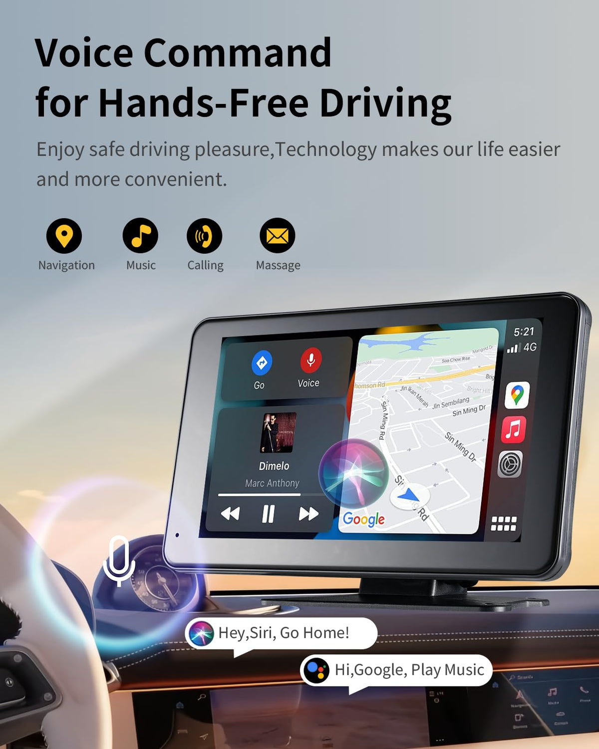Haudio Wireless CarPlay & Android Auto Screen for Car - 7" Portable Car Stereo with 1080P Backup Camera, GPS Navigat