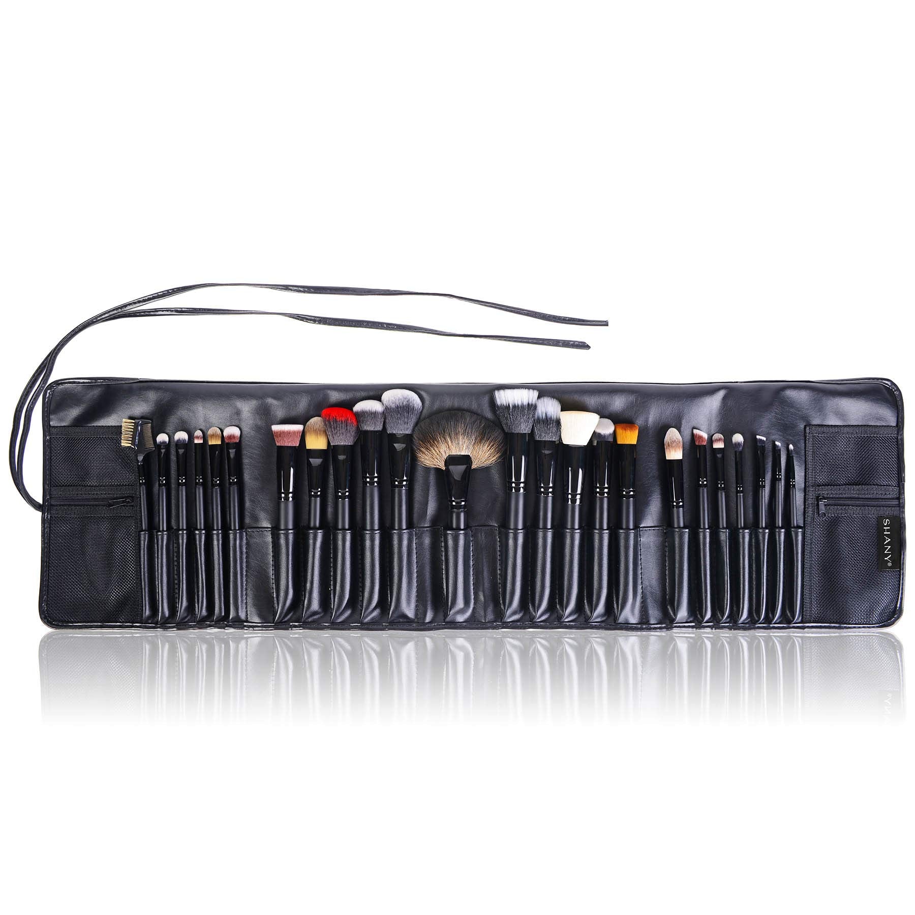 SHANY 24-piece Pro Signature makeup brush set with various brushes for foundation, eyes, and cheeks arranged neatly.