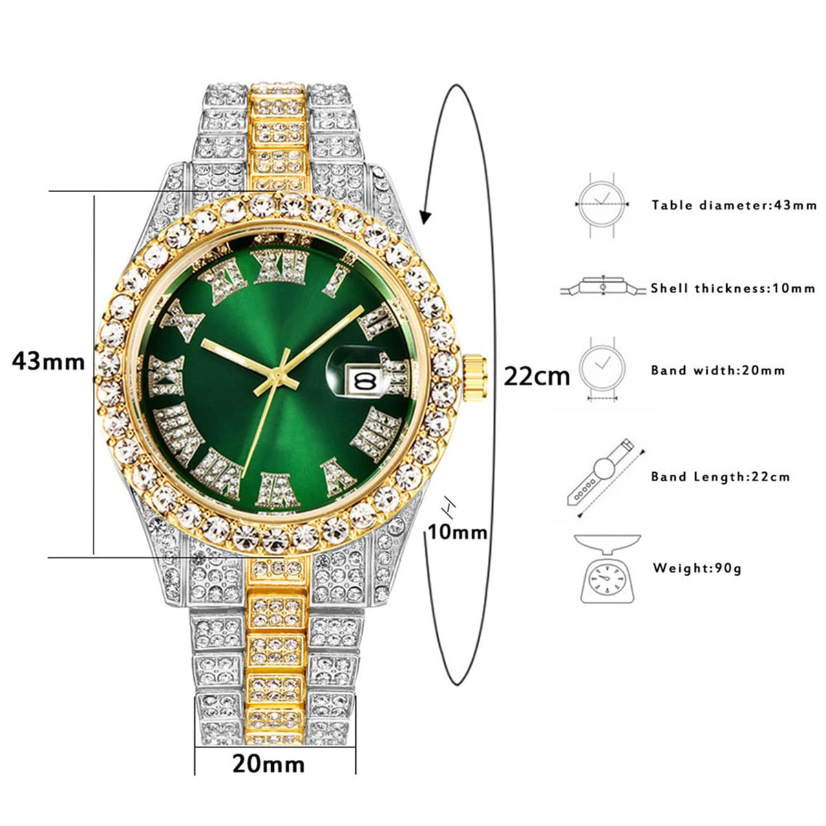 CdyBox 3 Pack Luxury Men Hip Hop Watch with Roman Scale Calendar Diamond Wrist Watch Stainless Steel Watches – packaging