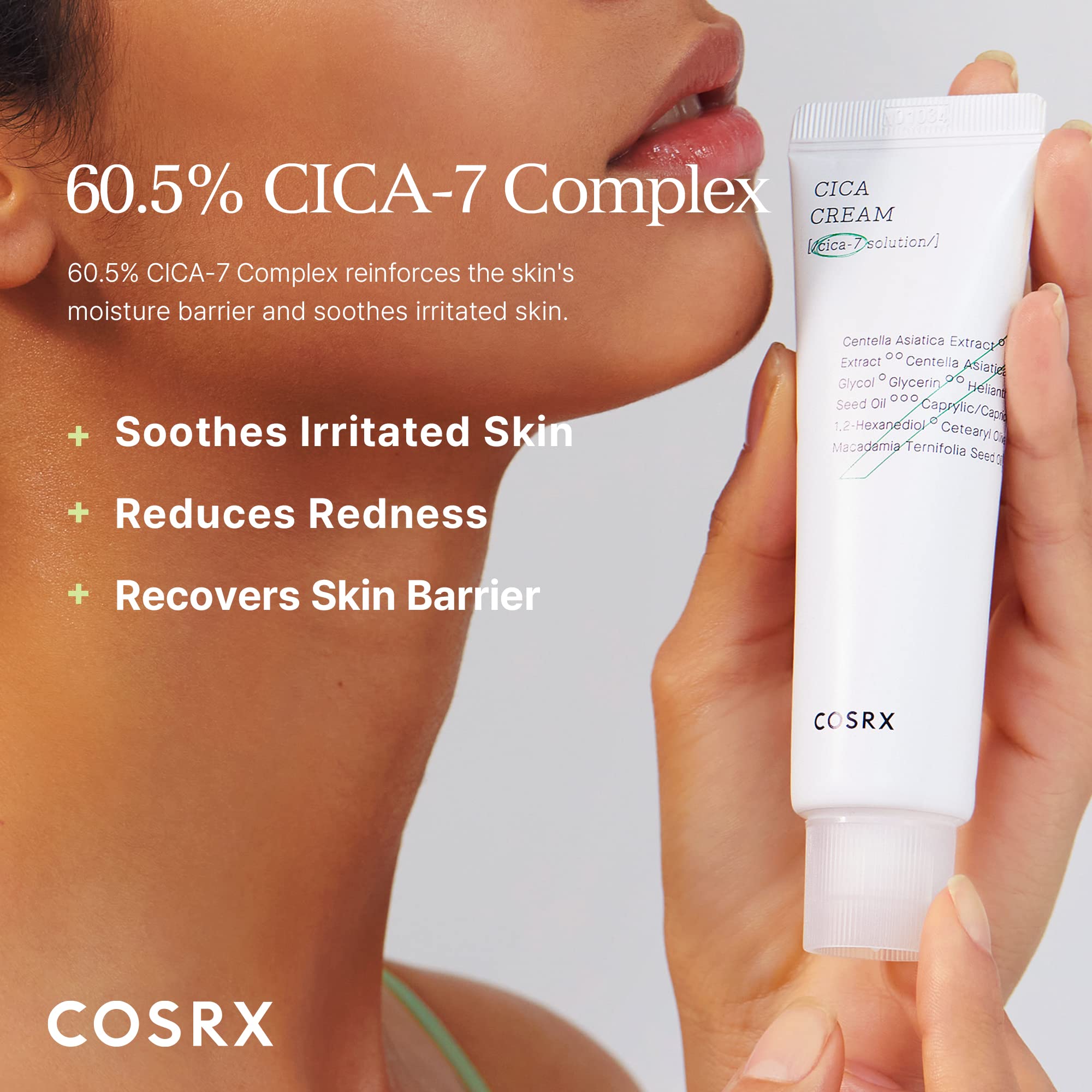 COSRX Pure Fit CICA Moisturizer for acne-prone skin in a 1.69oz jar, featuring soothing and hydrating skincare ingredients.