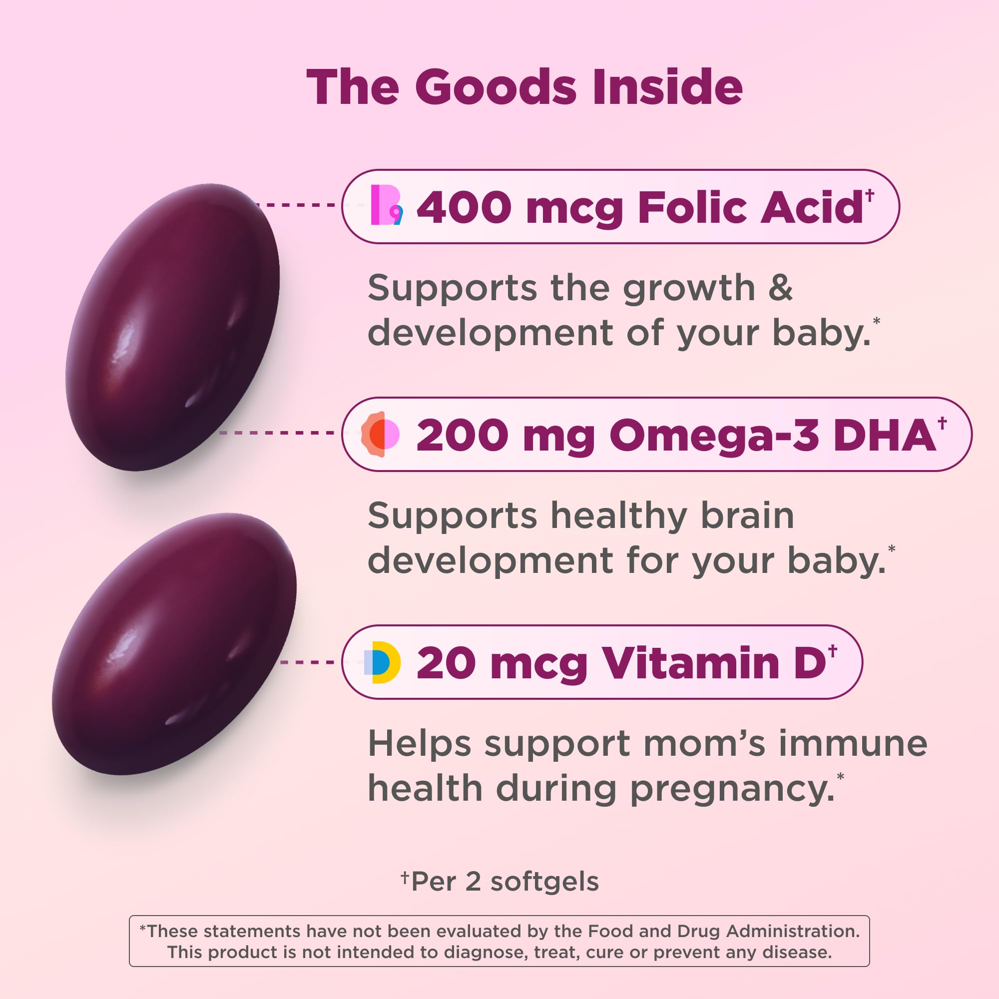 OLLY Ultra Strength Prenatal Multivitamin Softgels, Omega-3s - 60 Count