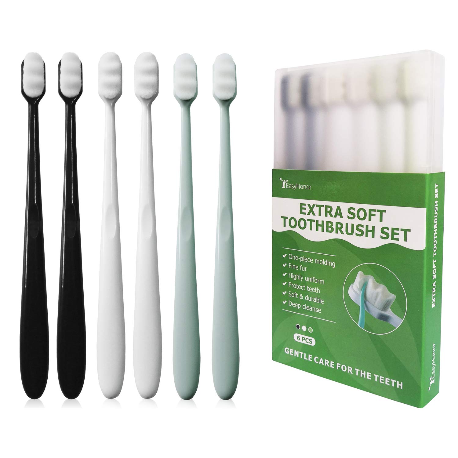 EasyHonor Extra Toothbrush for Sensitive Gums, Micro Fur Manual - Product Imagery