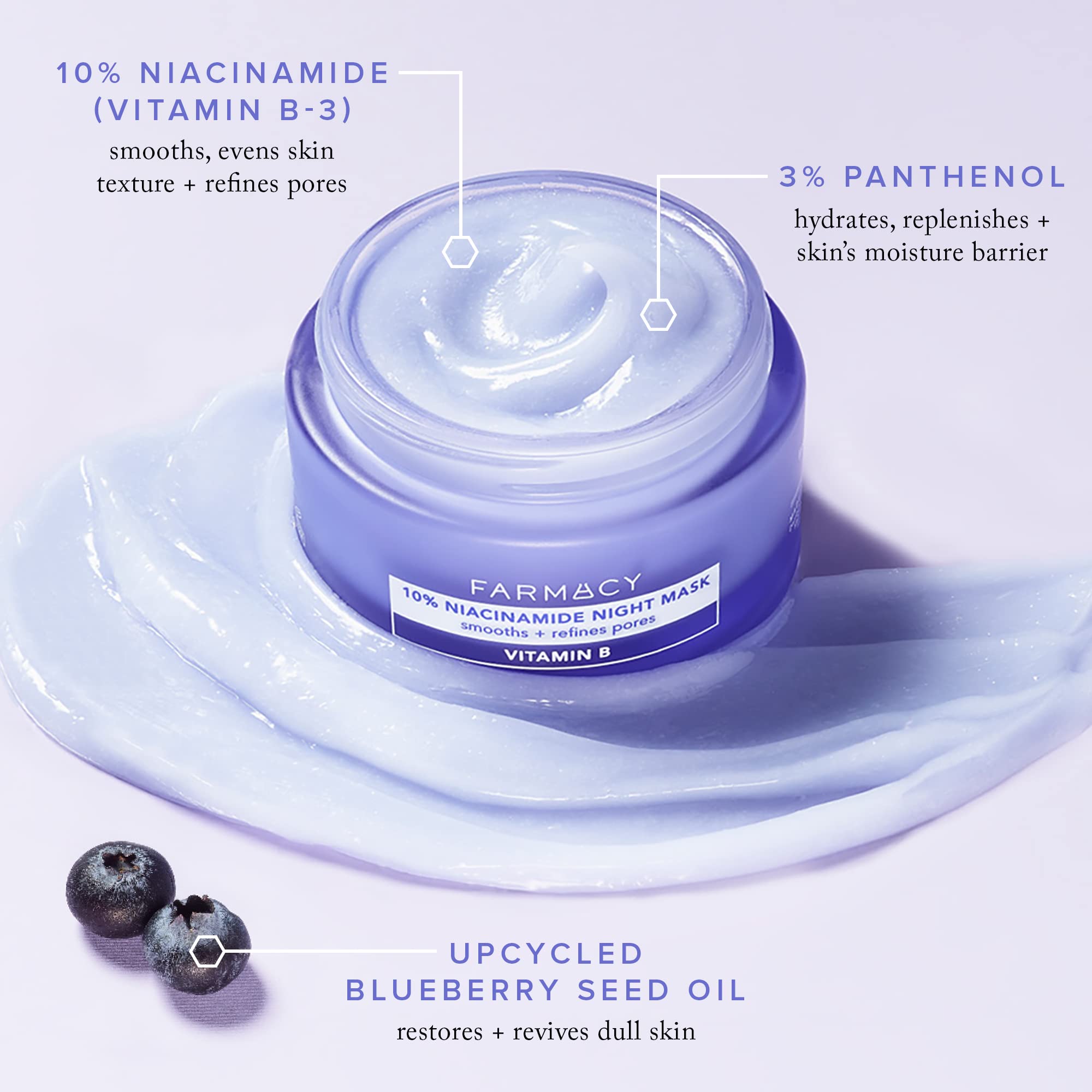 Farmacy Niacinamide Overnight Face Mask in 50ml container, pore refining skin treatment with blueberry seed oil and moisture replenishment