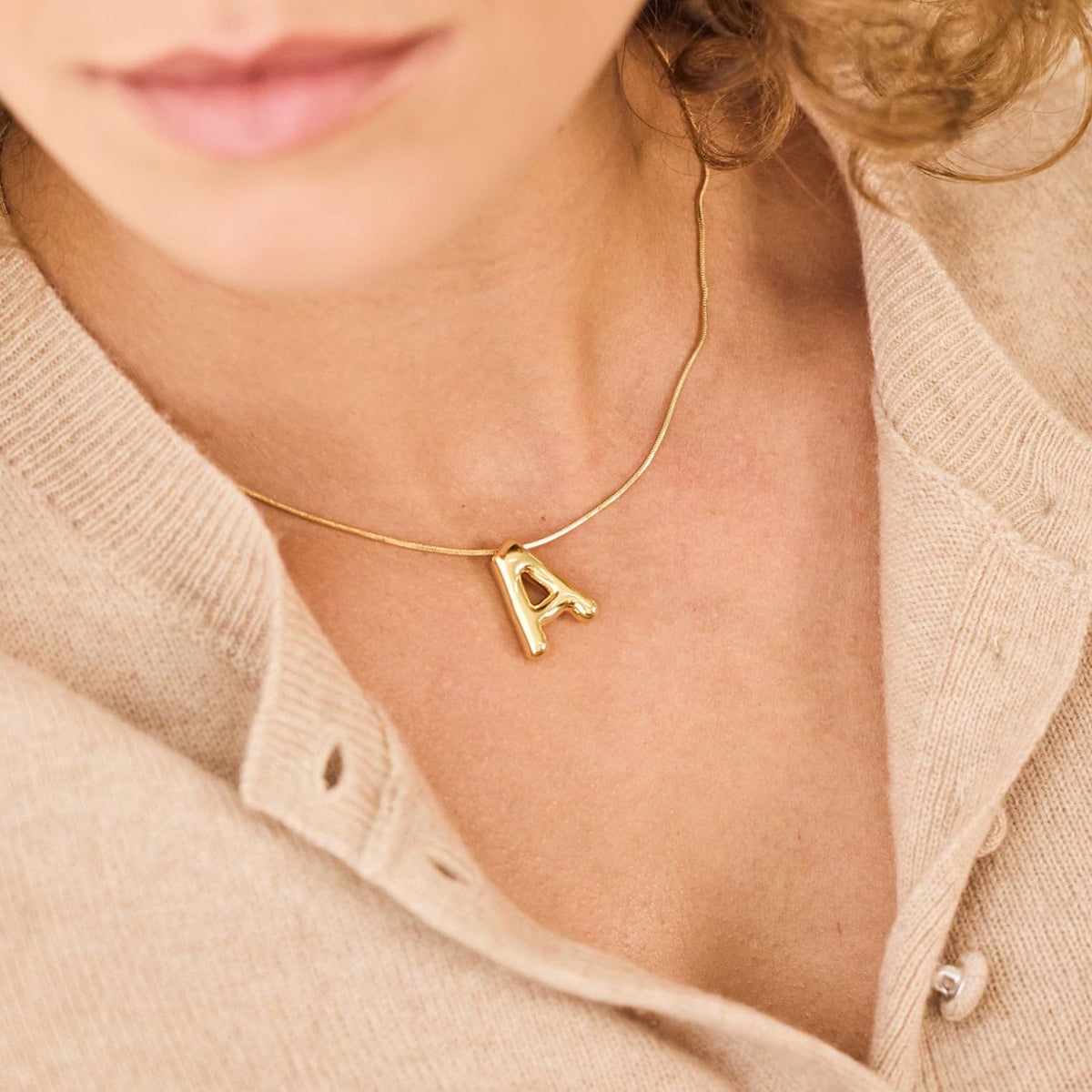 Brook & York Pippa Bubble Initial Pendant - Hypoallergenic 14K Gold-Plated Brass - Initial Jewelry - Women's Necklaces -