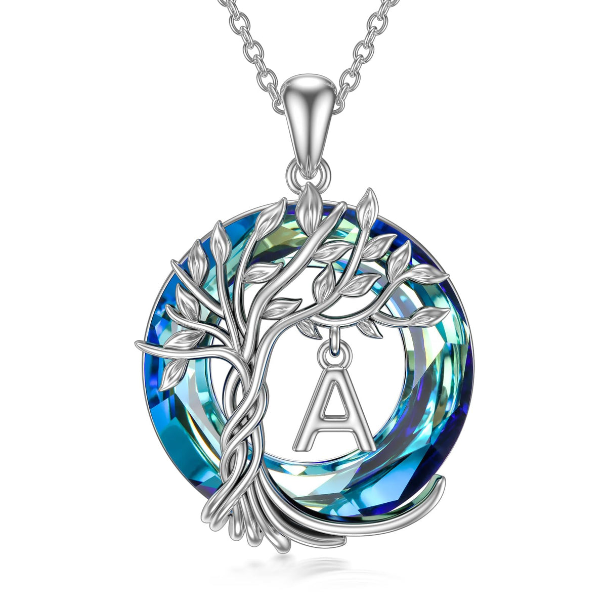 TOUPOP Gifts for Women Tree of Life Initial Necklace 925 Sterling Silver Letter Pendant with Blue Crystal Birthday Jewel