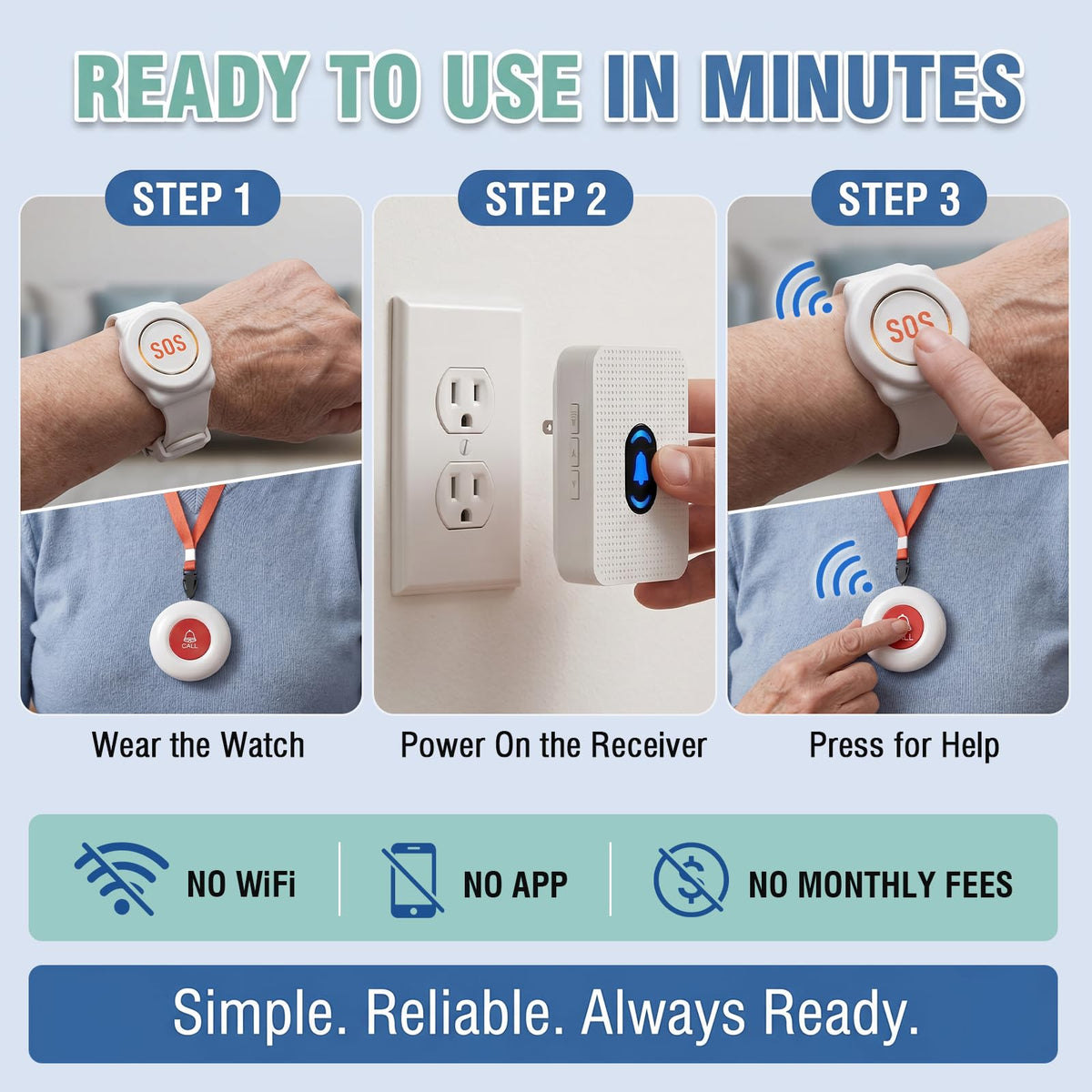 Daytech Wireless Wrist Pager Caregiver Call Button in Home - Daytech Official Imagery - 7