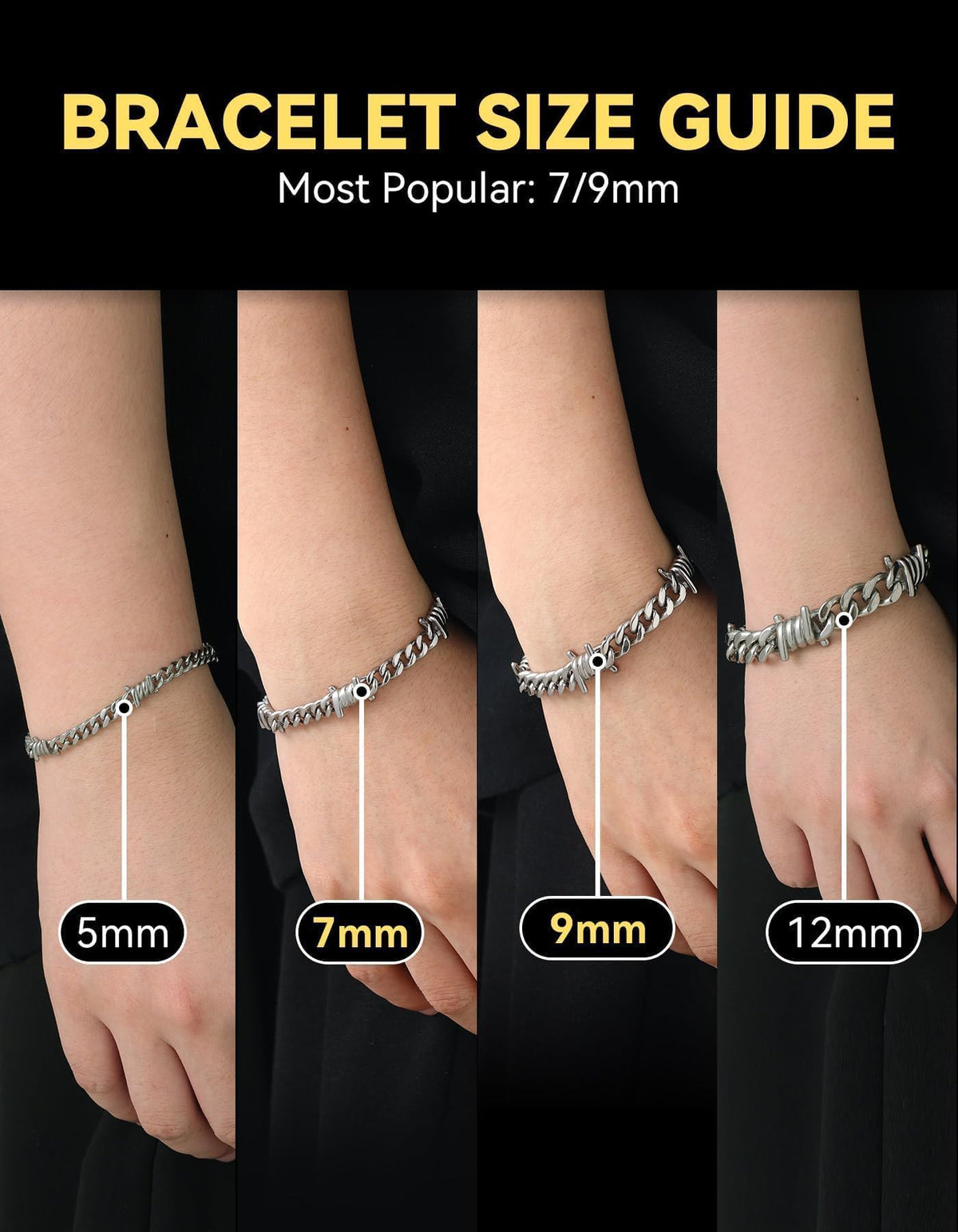 ChainsHouse Barbed Wire Bracelet, Cuban Link Chain Bracelet for Men – full view, size 7 inch
