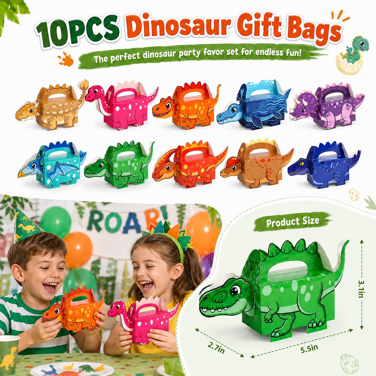 SNLN Dinosaur Party Favors for 10 Kids, Dino Birthday Goodie Bag Fillers – packaging and label