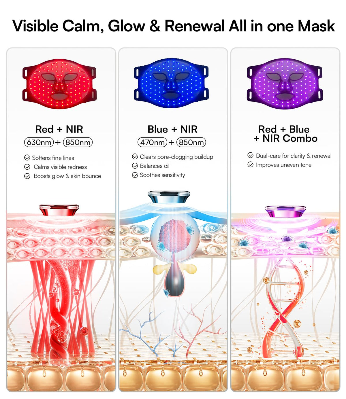 INIA Red Light Therapy Mask for Face, 850nm NIR, Red/Blue LED Light 4 Modes – product photo (Masks)