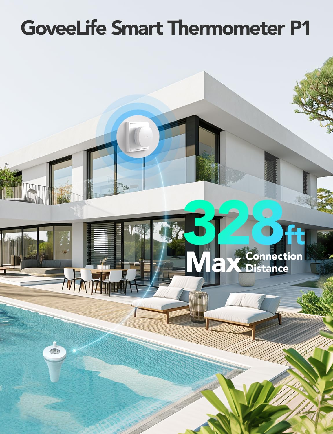 GoveeLife WiFi Pool Thermometer P1 Wireless, Water Thermometer, 2 Set – close-up detail in White White Cyan Blue