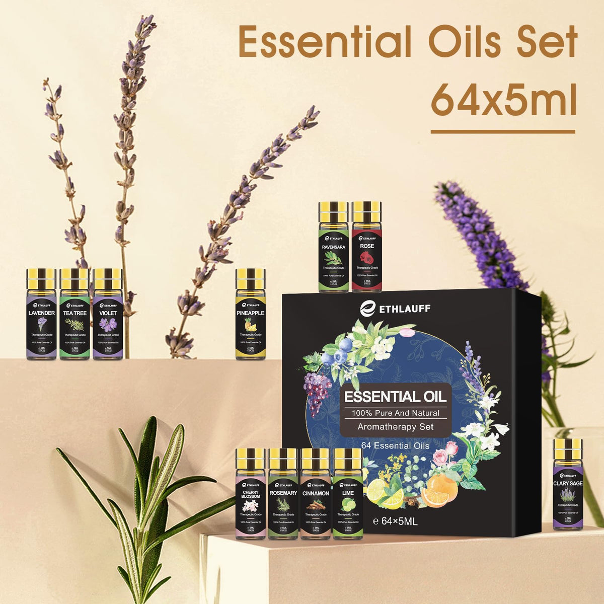 Essential Oil Set 64 Pack Aromatherapy Essential Oils Kit - Ethlauff Official Imagery - 3