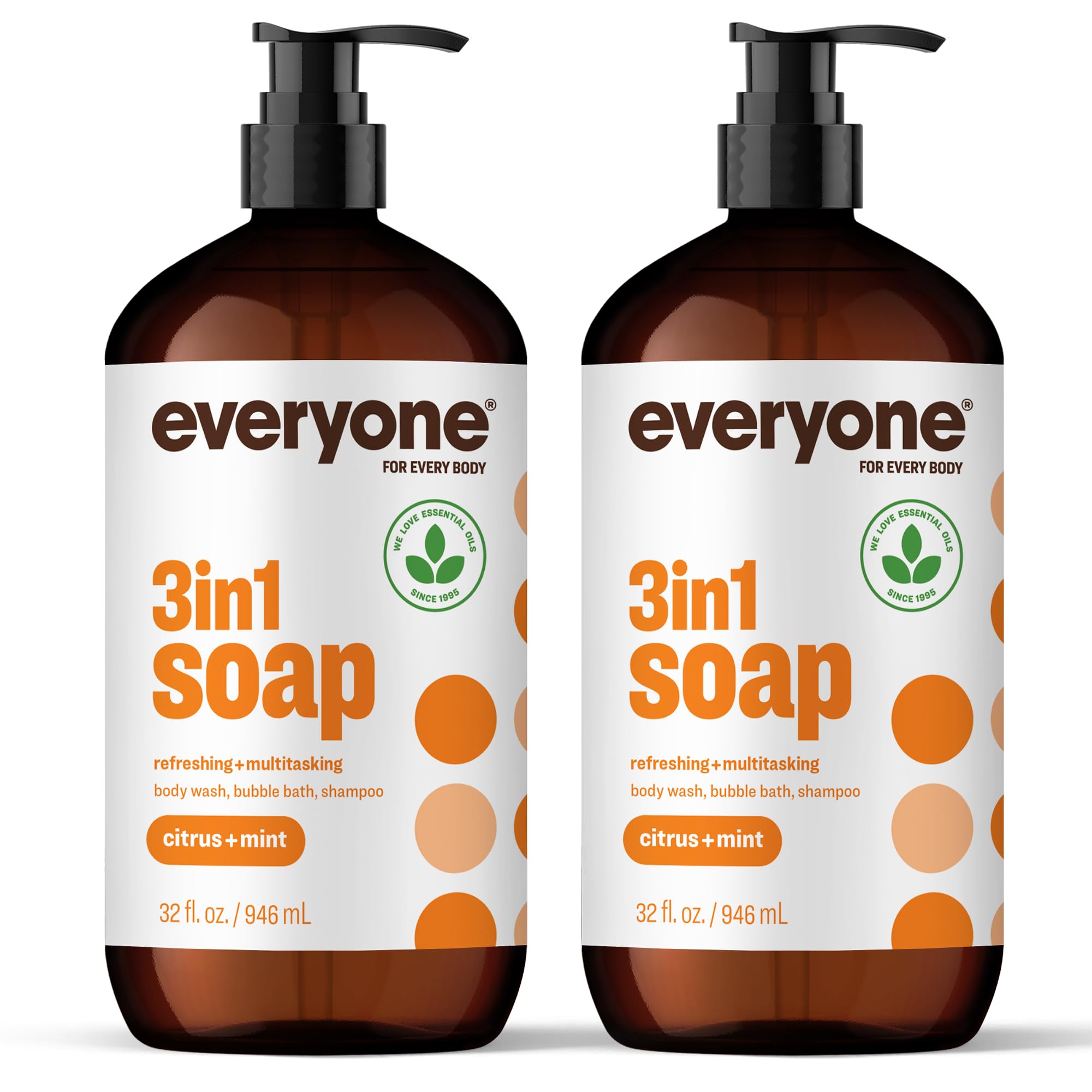 Everyone 3-in-1 Citrus & Mint soap for skin cleaning, 32oz bottles, pack of two, gentle and refreshing skincare product.