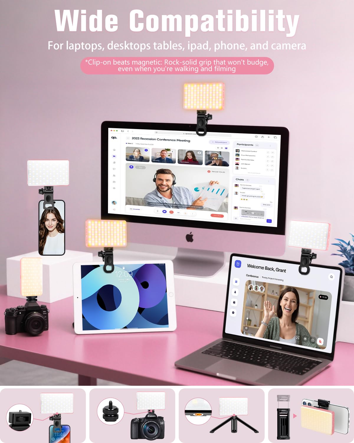 Auriani 168 LED Selfie Light for iPhone, Phone Light, 3000mah Rechargeable Picture Light Clip Portable Lights for Phone,