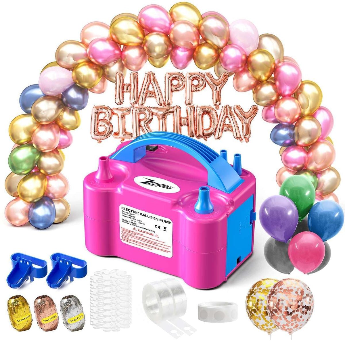ZEUSRAY Portable Electric Balloon Pump - 110V 600W Dual Nozzle Balloon Inflator Pump with 113 accessories Decorations fo